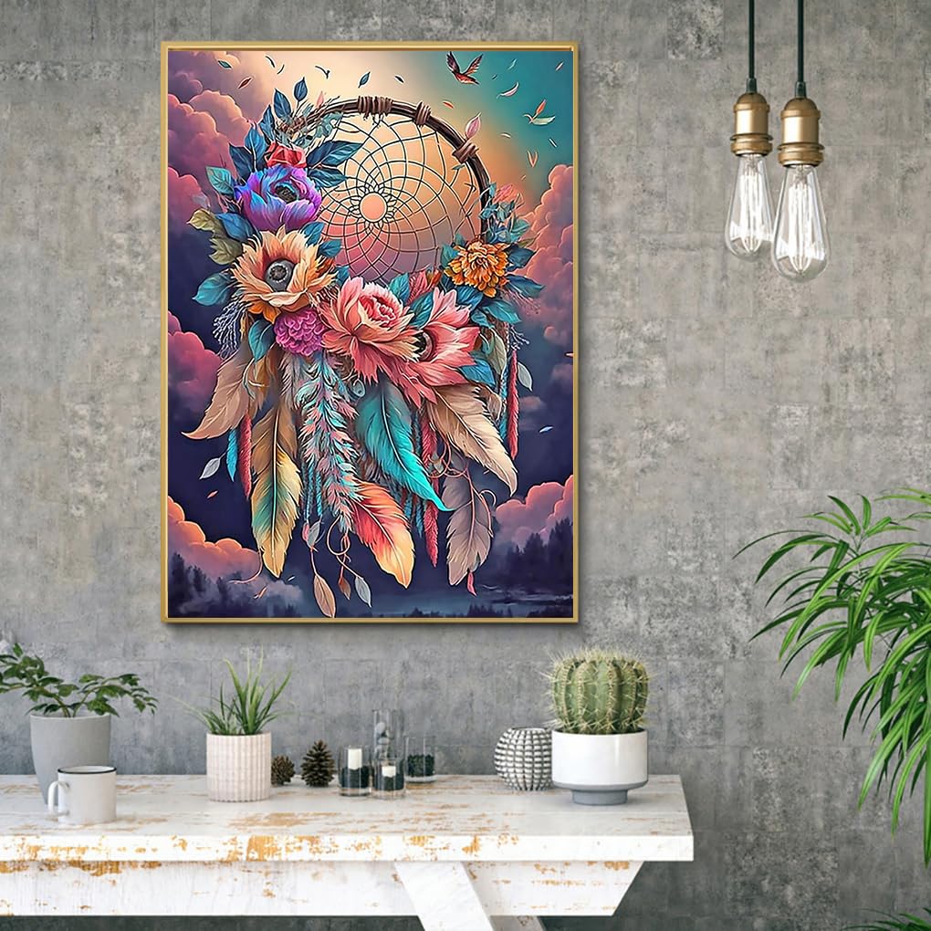 5D Diamond Painting Kit for Adults - Dream Catcher Full Drill DIY Diamond Art, 12x16 Inch Wall Decor Gem Art, Perfect Gift for Home Decor & Relaxation | Great for Stress Relief, Mindfulness Practice & Creative Hobby