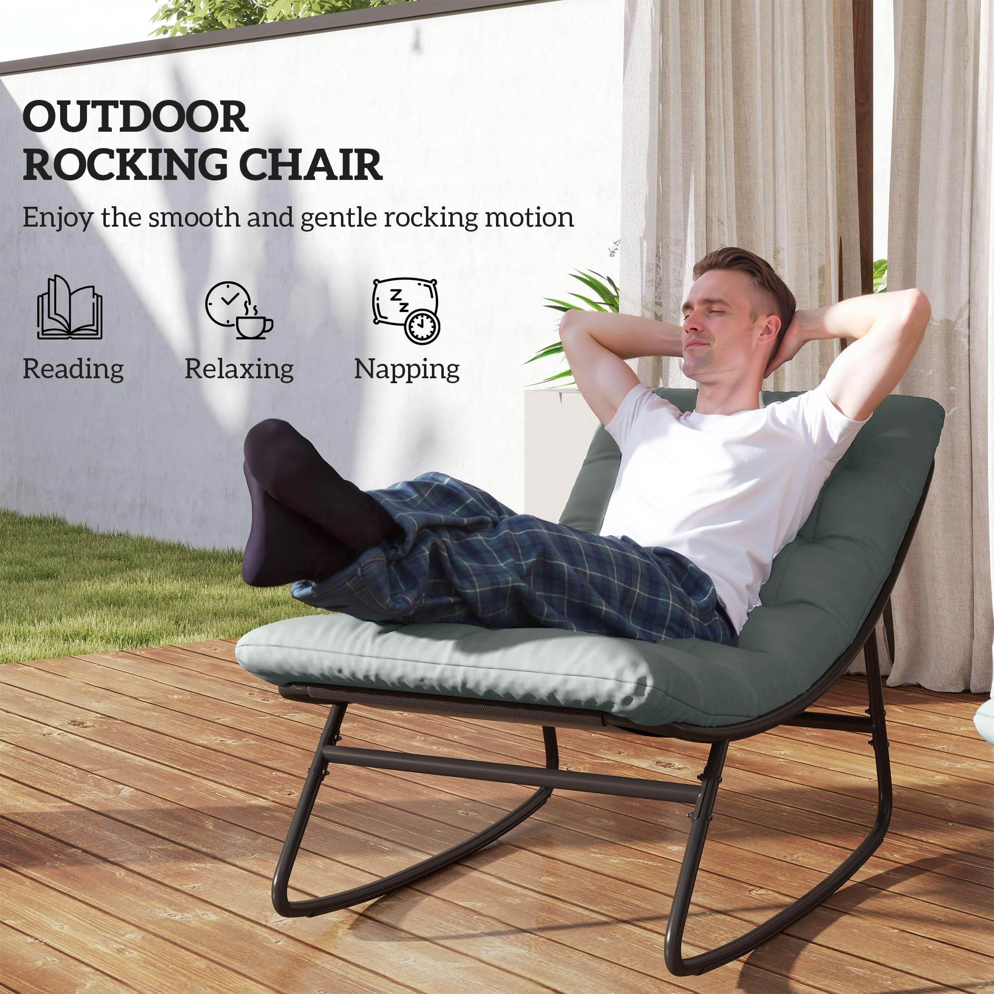 Outsunny 2-Piece Outdoor Rocking Chairs Set with Thick Cushions & Steel Frame, Comfortable Mesh Deep Seat Patio Rockers for Porch, Garden, Backyard – Dark Gray | Perfect for Relaxing, Reading & Enjoying Nature