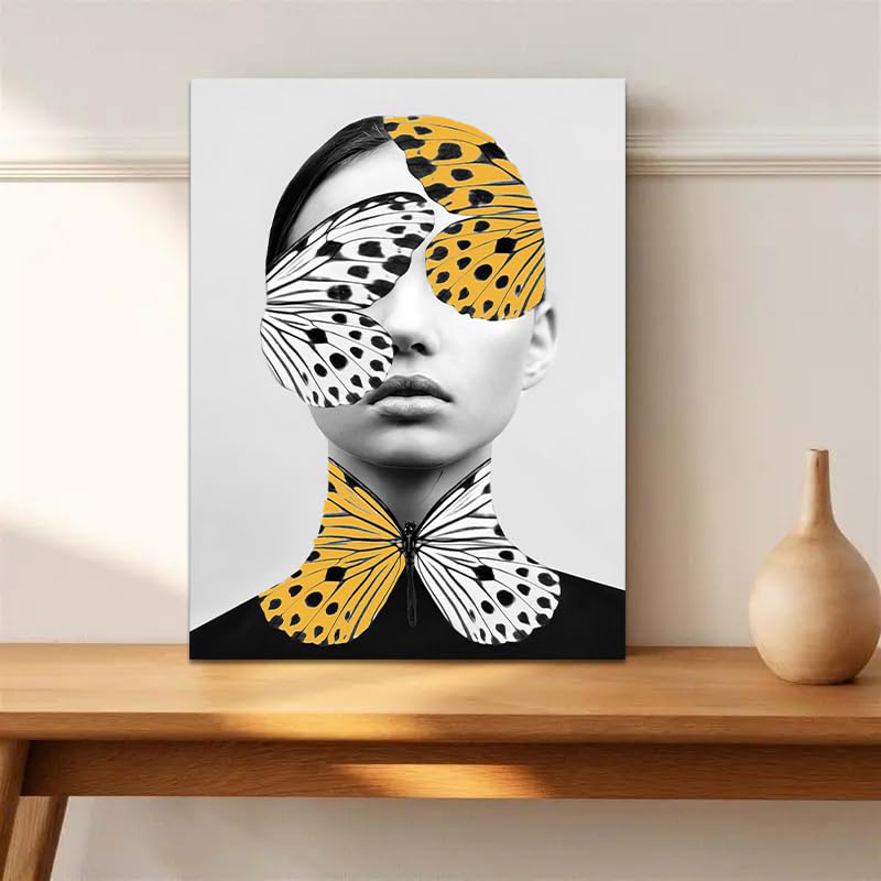 Abstract Butterfly Woman Canvas Wall Art - Modern Framed Painting for Living Room, Bedroom & Office Decor - 12x16 Inch Ready to Hang Poster Print | Perfect for Home, Apartment & Workspace Wall Decoration