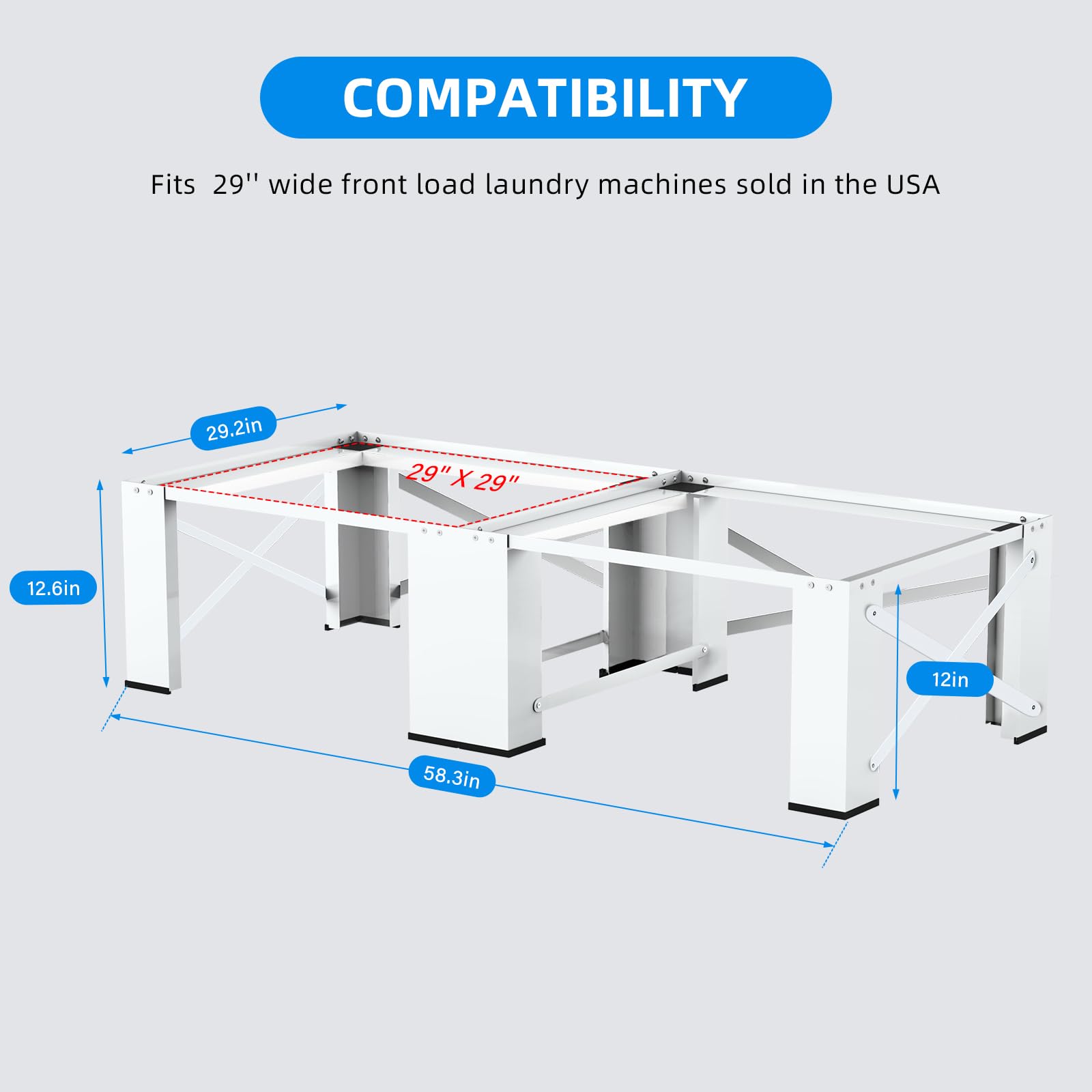 2 in 1 Washer Dryer Pedestal Stand 29 Inch - Heavy Duty Steel Laundry Pedestal for Front Load Washer and Dryer, Universal Fit for Most 4.8-5.3 cu.ft Capacity Washing Machines, White - Perfect for Laundry Room Organization and Space Saving