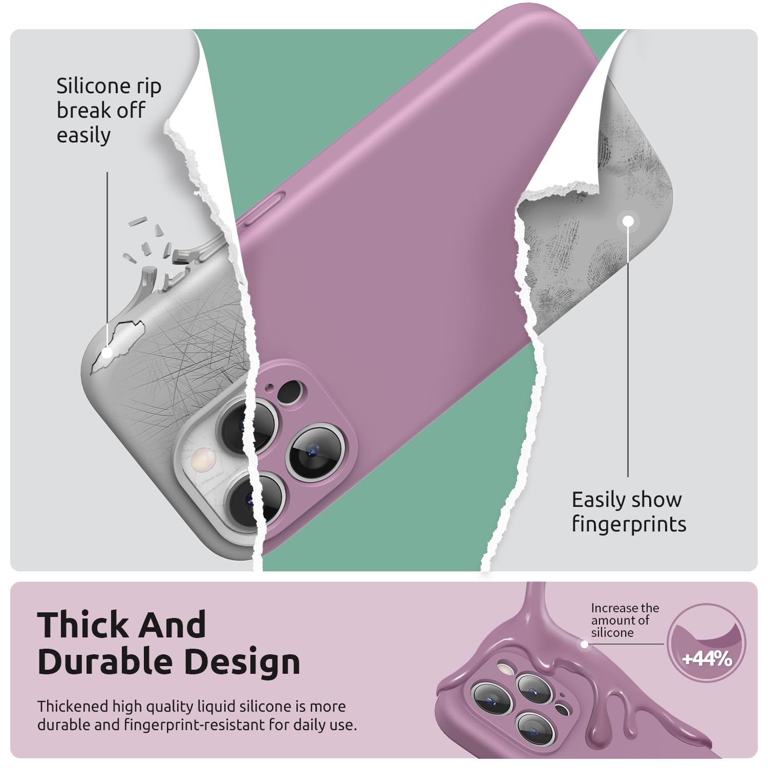 SURPHY iPhone 15 Pro Case 6.1 inch (2023) - Premium Liquid Silicone Protective Cover with Built-in Screen Protector, Camera Protection & Soft Microfiber Lining - Includes Lanyard & Phone Strap (Lilac Purple) - Perfect for Everyday Use, Travel & Outdoor Activities
