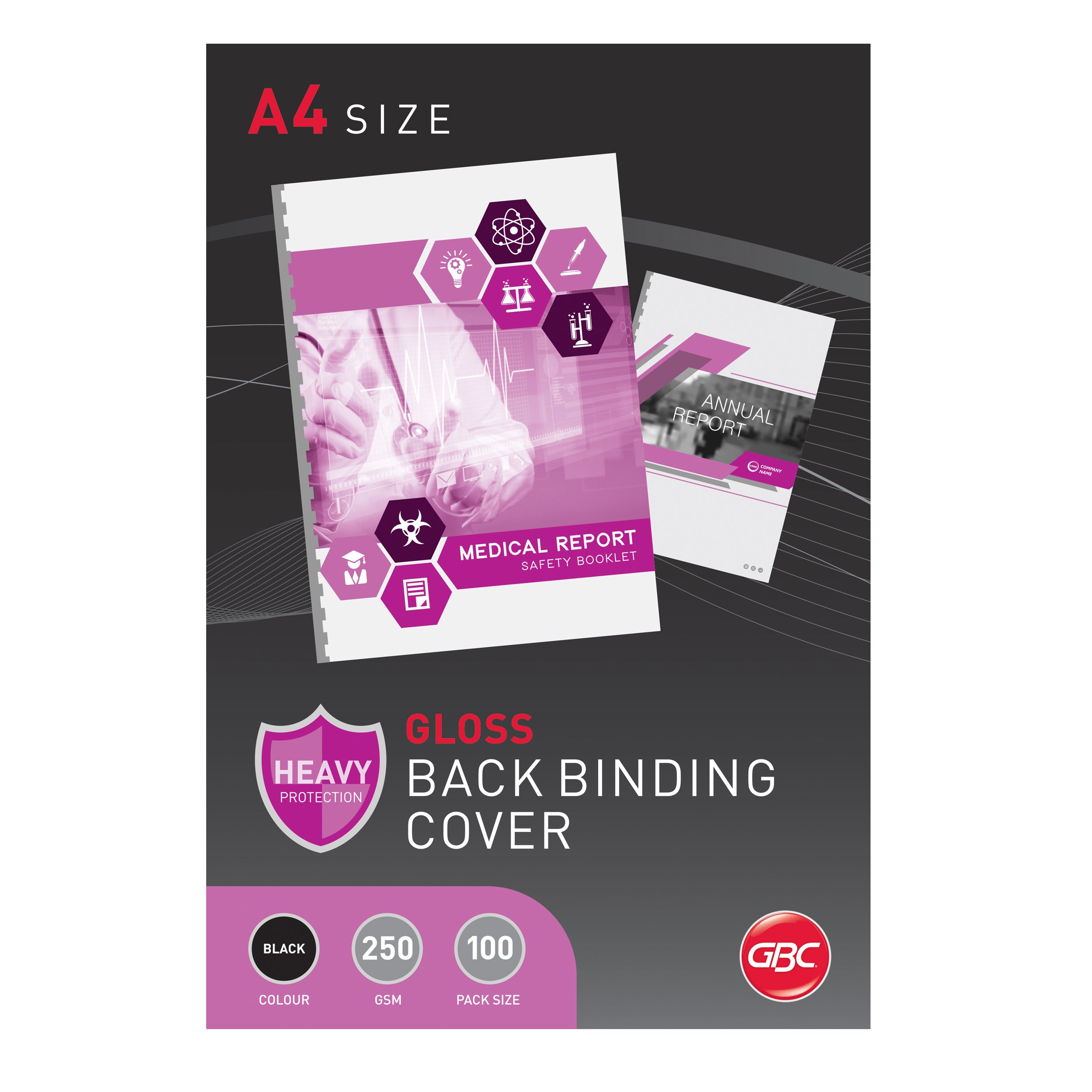Premium A4 Gloss Black Binding Covers 250gsm - Pack of 100 | Professional Document Presentation for Reports, Portfolios & Business Materials