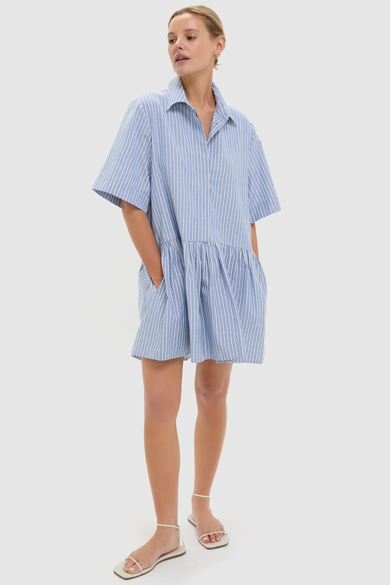 Blue Stripe Piper Shirt Dress for Women - Casual Flowy Summer Midi Dress with Pockets | Perfect for Beach, Vacation, Office Wear and Date Nights