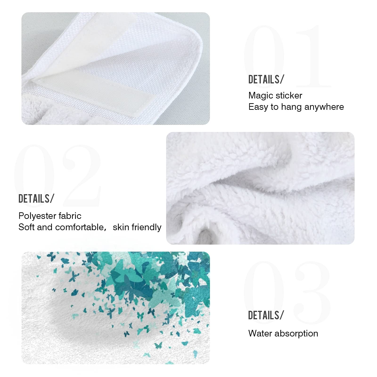 Set of 2 Turquoise Confetti Butterfly Kitchen Towels - Absorbent Hanging Hand Towels & Wash Cloths for Kitchen, Bathroom Decor | Perfect for Holiday Gifts, Housewarming & Home Decoration