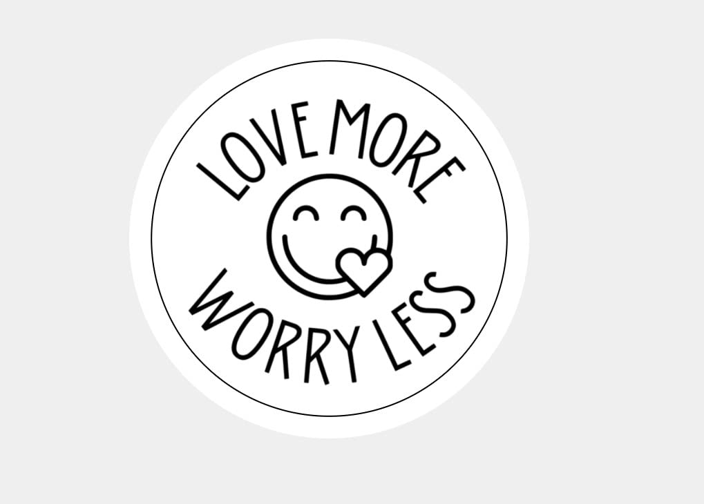 Love More Worry Less Stickers - 2 Inch Round Smiley Face Decals (20-Pack) - Perfect for Laptops, Water Bottles, Planners & DIY Crafts