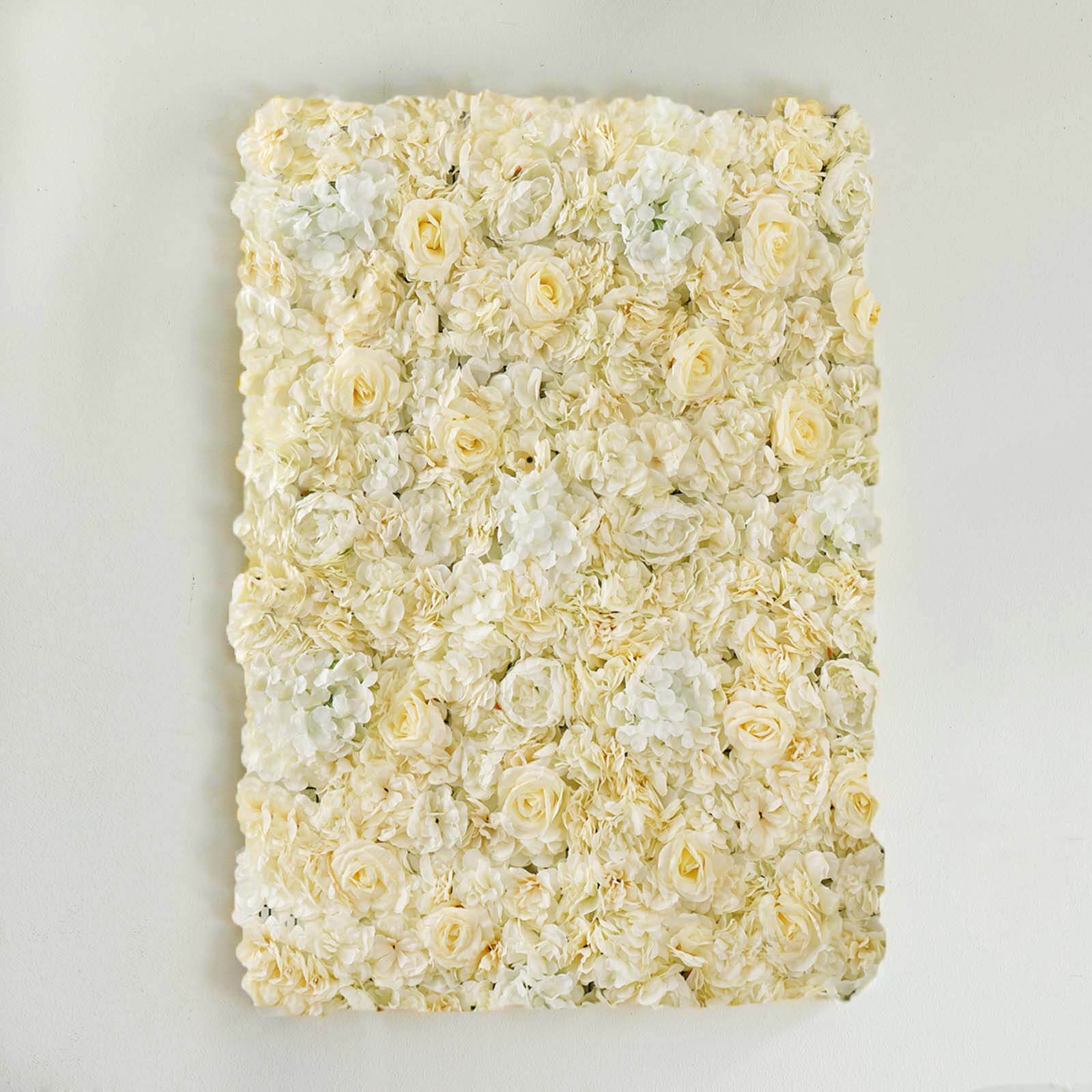 13 Sq ft. White Champagne UV Protected Artificial Flower Wall Backdrop - 4 Panels for Wedding, Party Decor, Photo Booth & Home Decoration