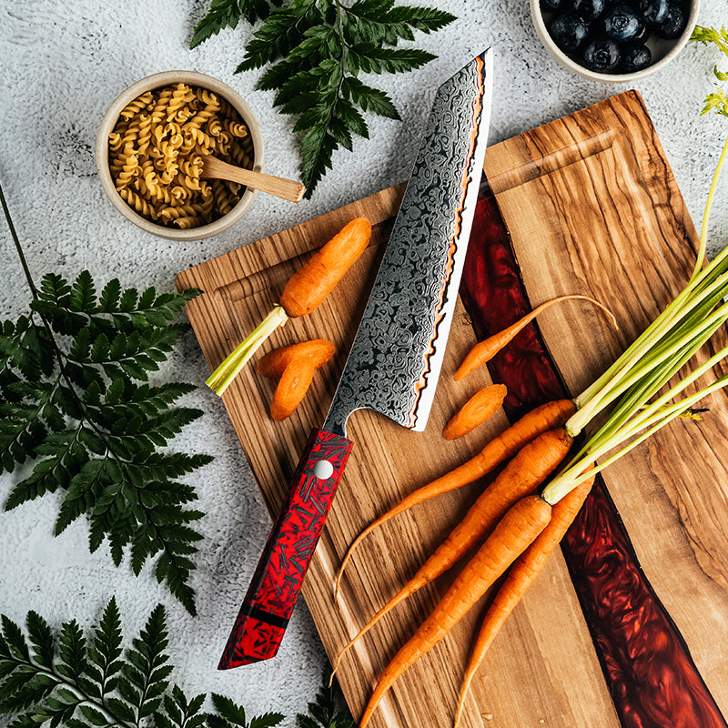 Premium Japanese Chef Knife - Handcrafted Damascus Steel Blade with Copper Core & Carbon Fiber Handle - Professional Kitchen Knife for Sushi, Meat Cutting & Culinary Arts
