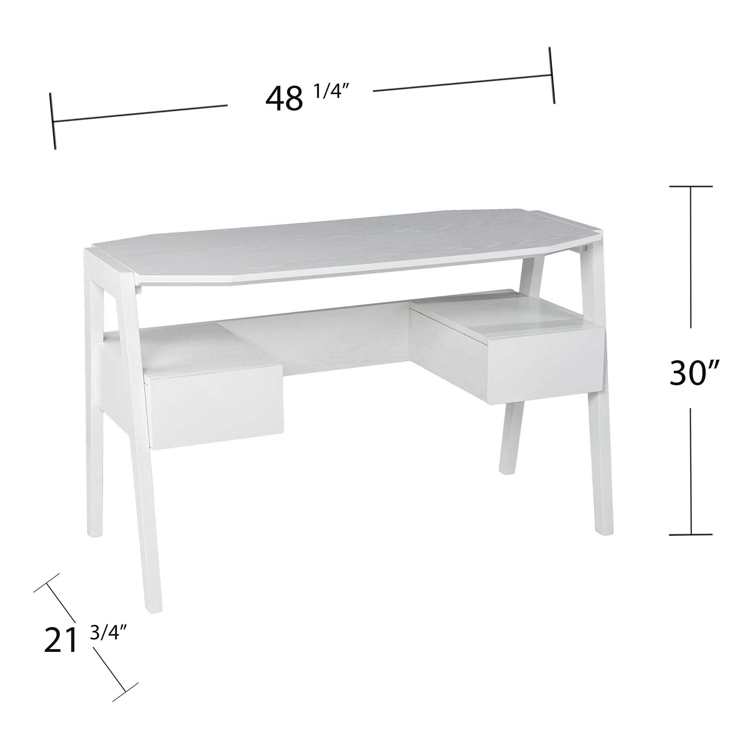 Midcentury Modern Writing Desk with Storage - White Wooden Home Office Desk for Small Spaces | Stylish & Functional Workspace Solution for Study, Work, or Crafting