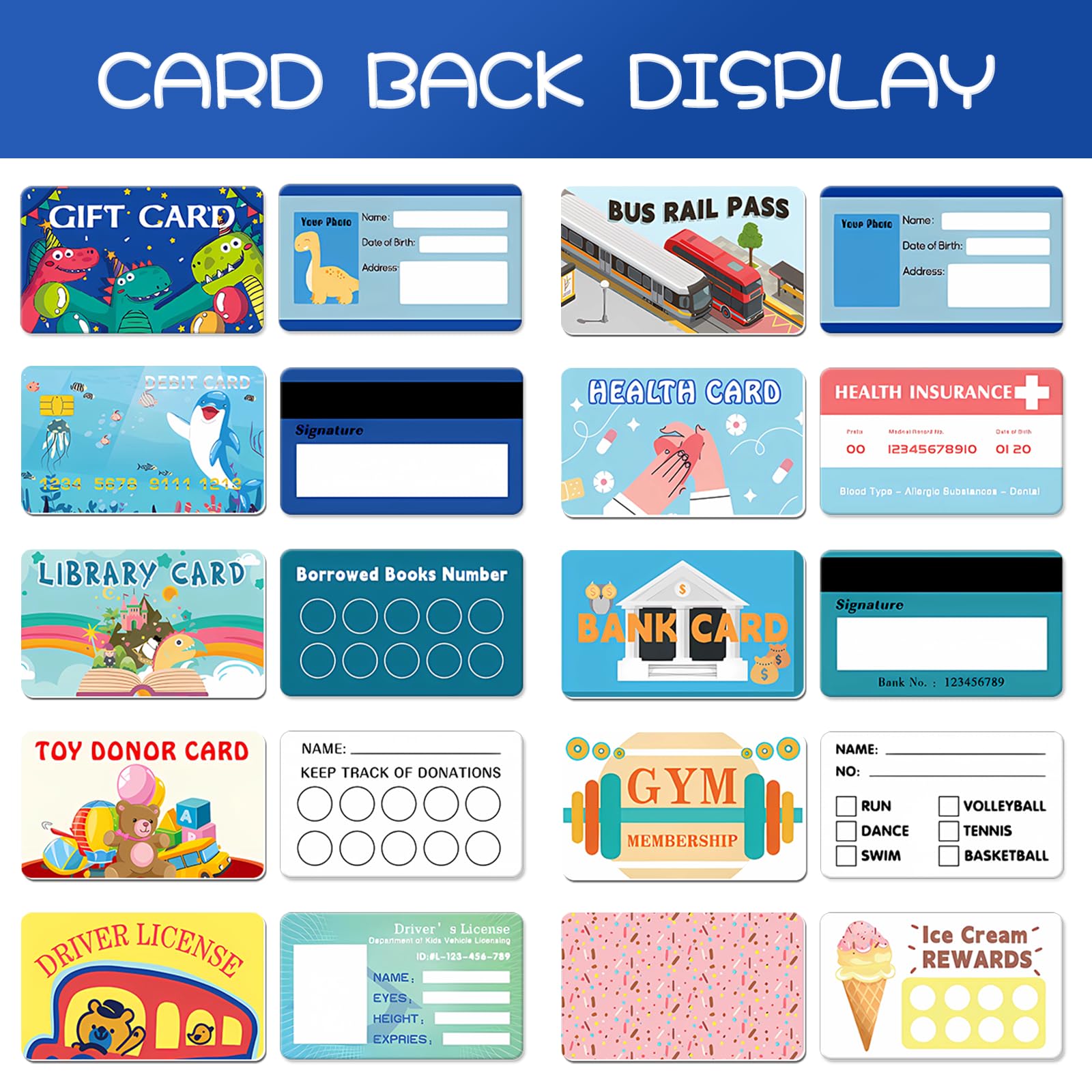10 Realistic Pretend Play Credit Cards for Kids - Fake Debit & Credit Card Props for Boys & Girls - Perfect for Role Play, Learning Money Skills & Store Games