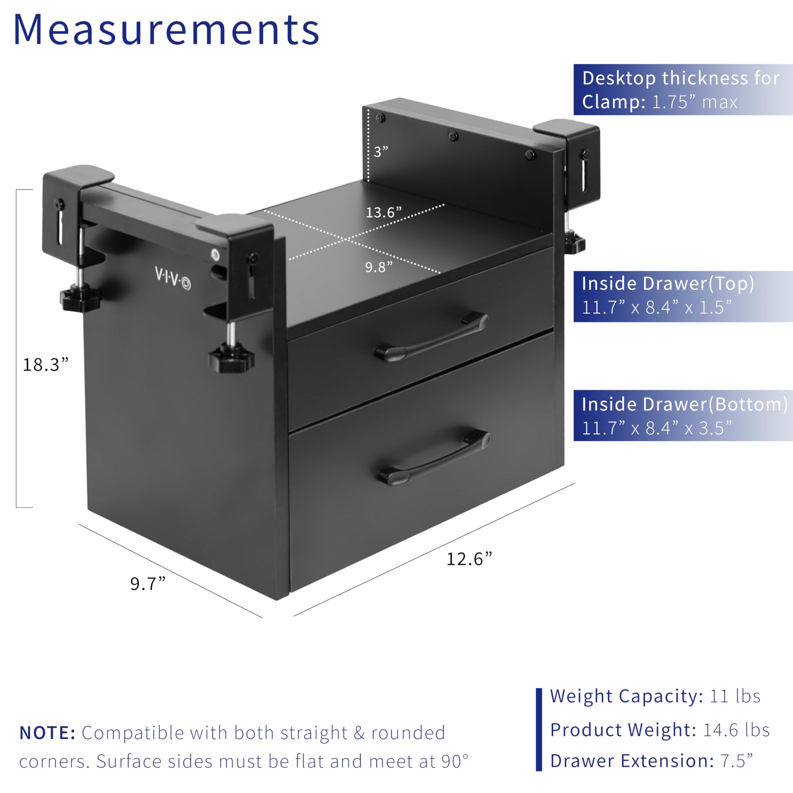 VIVO Black Under Desk Corner Drawer & Shelf System - Multi-Level Storage Organizer for Office Supplies, Gaming Devices, Accessories | Perfect for Home Office, Gaming Setup & Workspace Organization
