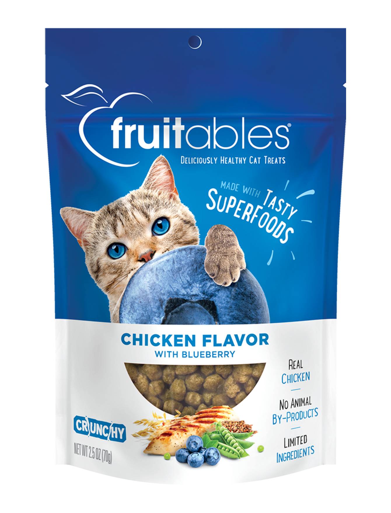 Fruitables Crunchy Chicken & Blueberry Cat Treats 2.5oz - Natural Grain-Free Cat Snacks for Indoor & Outdoor Cats - Perfect for Training, Rewards, and Daily Treats