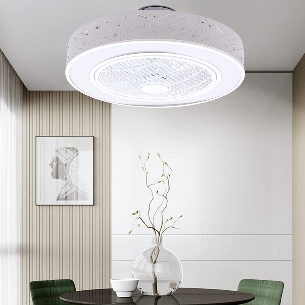 22 Inch Modern Ceiling Fan with LED Light and Remote Control - Dimmable Semi Flush Mount Fan for Living Room, Bedroom, Office - 3 Speed Settings & 3 Color Temperatures - 110V for 50-170 sq ft Spaces (Pineapple Bead Design) - Perfect for Home Cooling, Ambient Lighting, and Energy-Efficient Air Circulation