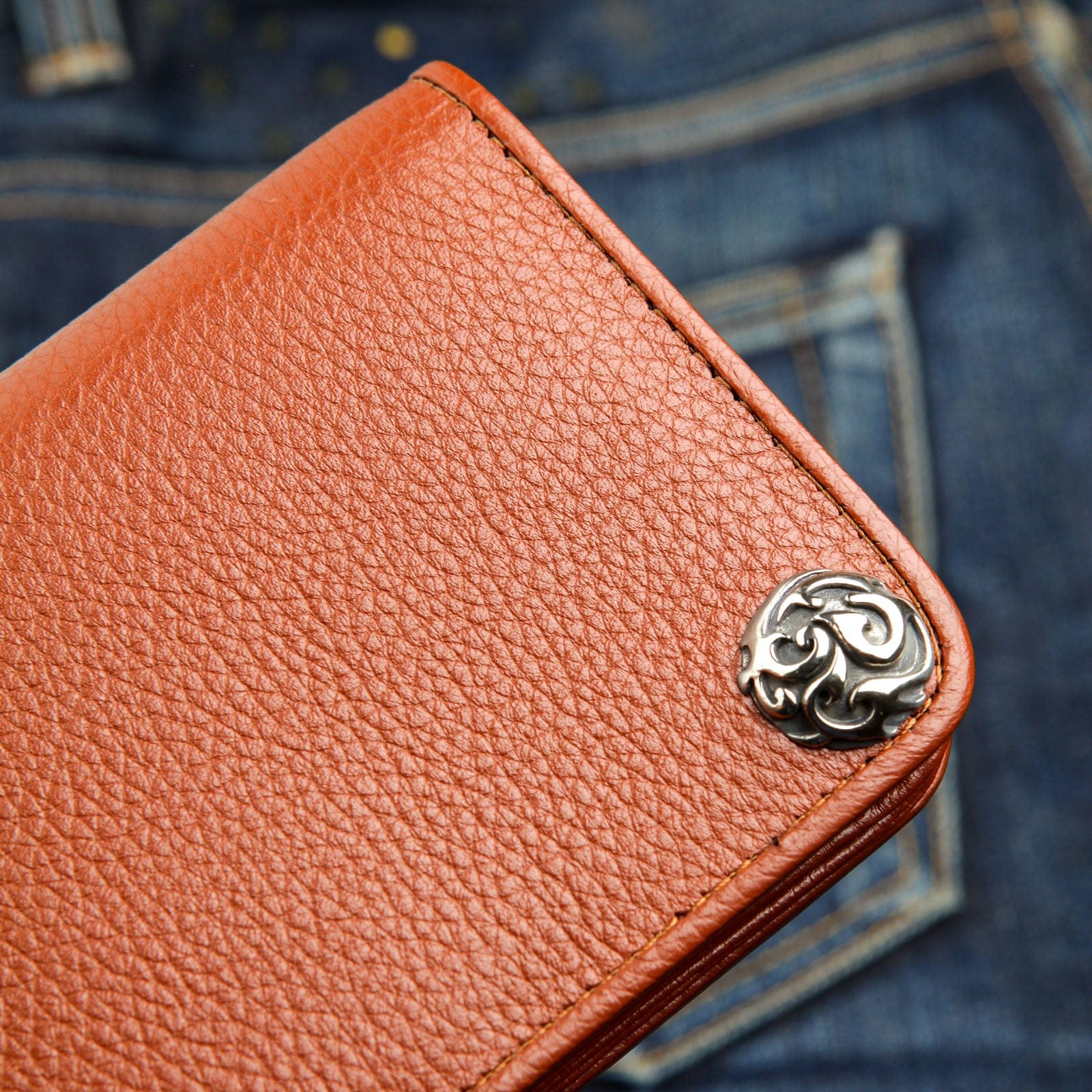 Genuine Cowhide Leather Biker Wallet for Men - Cognac Brown RFID Blocking Slim Bifold Wallet - Perfect for Motorcycle Riders & Everyday Carry