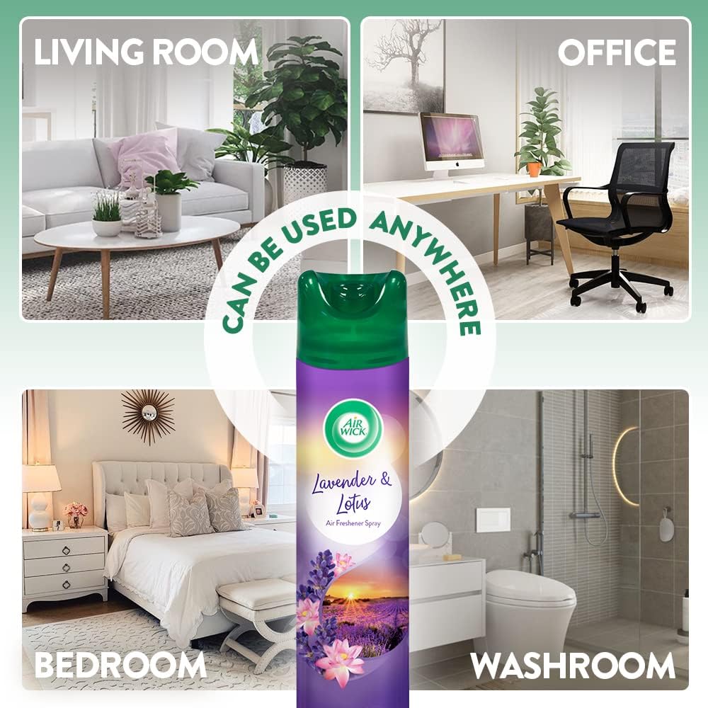 Air Wick Lavender & Lotus Scented Room Spray - 245ml (Pack of 2) | Long-Lasting Fragrance for Home, Bathroom & Office | Eliminates Odors | Perfect for Freshening Living Spaces, Bedrooms & Small Areas