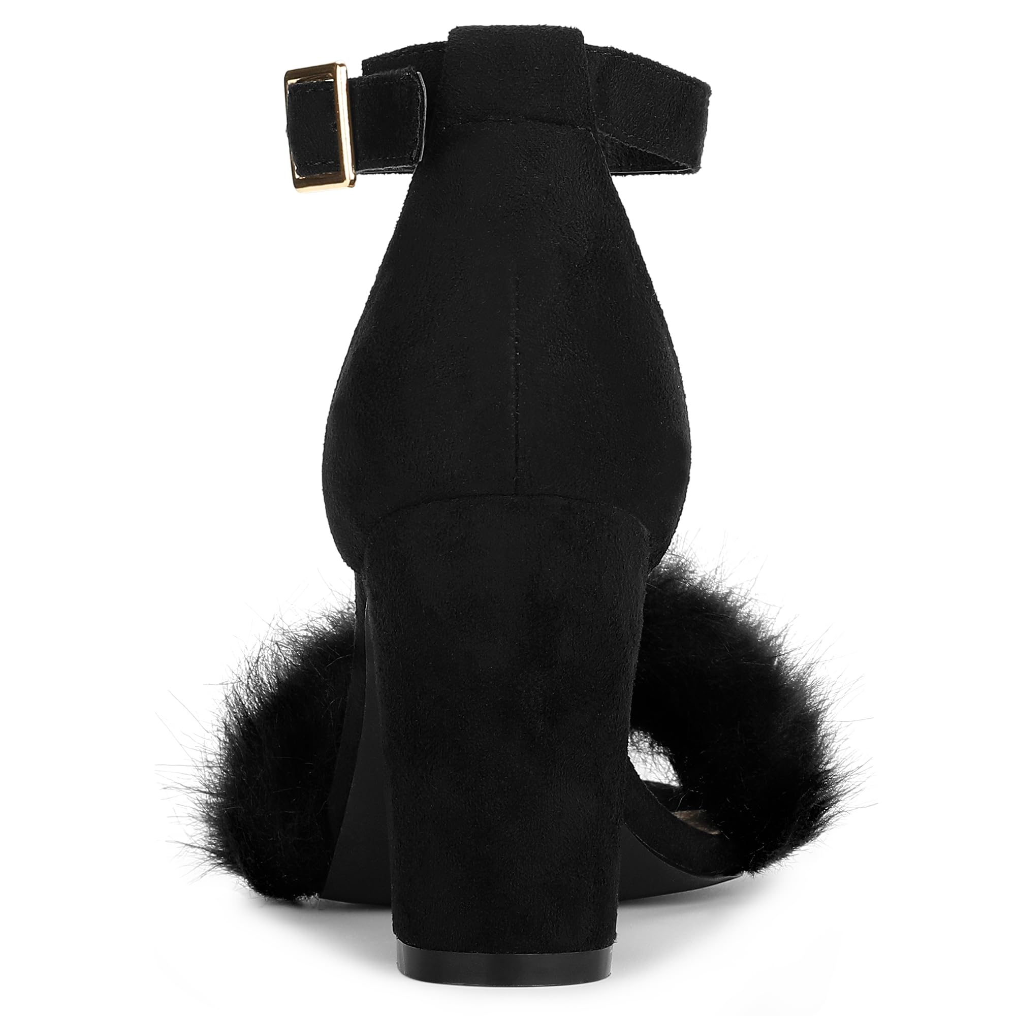 Allegra K Women's Faux Fur Ankle Strap Block Heel Sandals - Comfortable Dress Shoes for Parties, Weddings & Evening Events