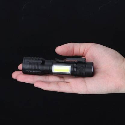 Rechargeable LED Pocket Flashlight with Clip - USB Charging, Compact & Bright Torch for Camping, Hiking, Emergency (Black)