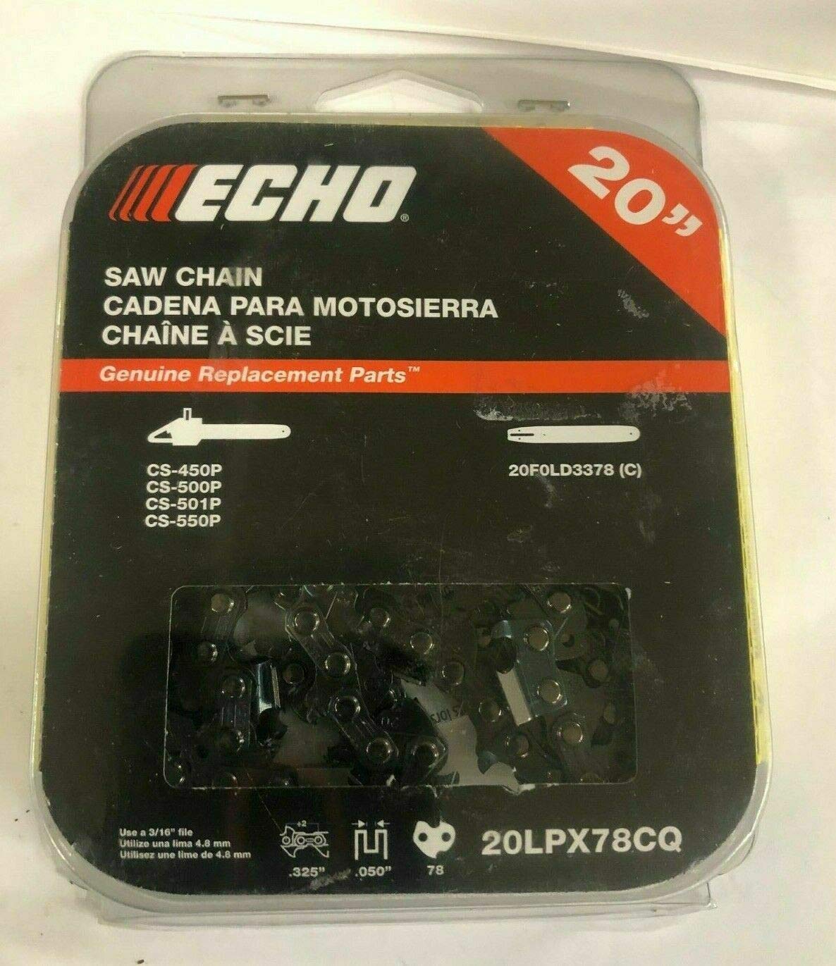 OEM (3 Pack) 20LPX78CQ Echo 20-Inch Chisel Chainsaw Chain - Compatible with CS-501P, CS-550P, CS-450P - Ideal for Tree Cutting, Firewood Processing & Landscaping