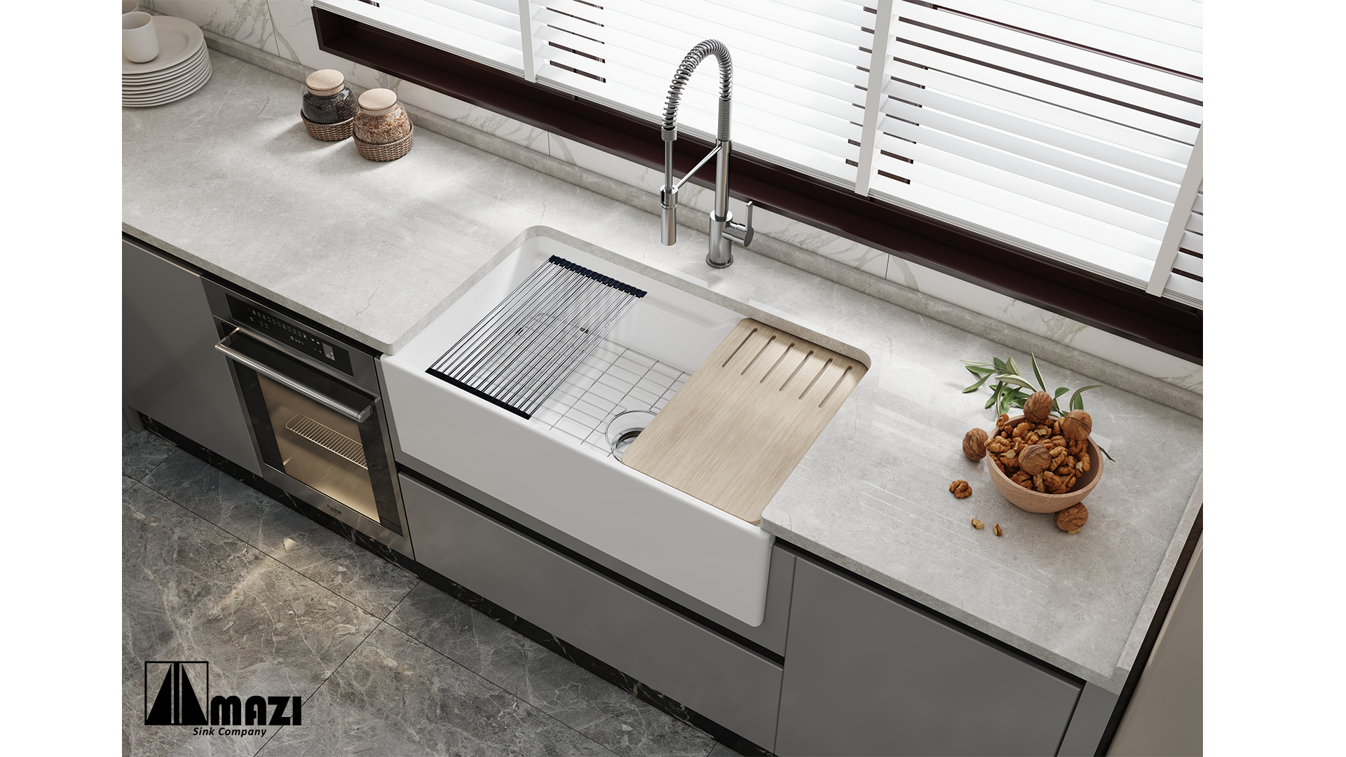 Premium Ceramic Farmhouse Sink BL3320S with Drainboard - Durable Kitchen Workstation Sink for Modern Farmhouse & Rustic Style Homes - Perfect for Meal Prep, Washing Dishes & Large Cookware