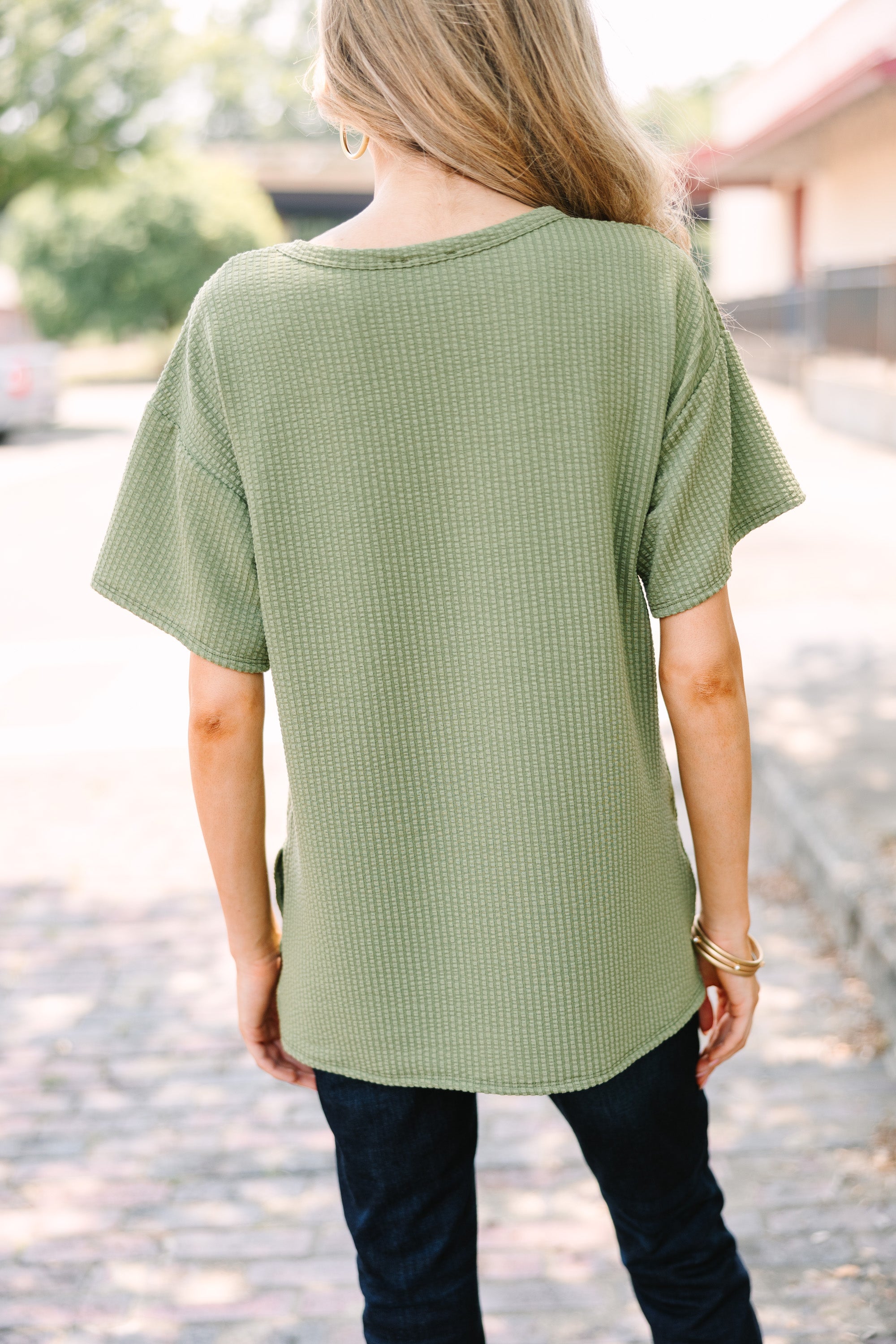 Stylish Olive Green Ribbed Top for Women - Trendy Casual & Layering Essential for Everyday Wear