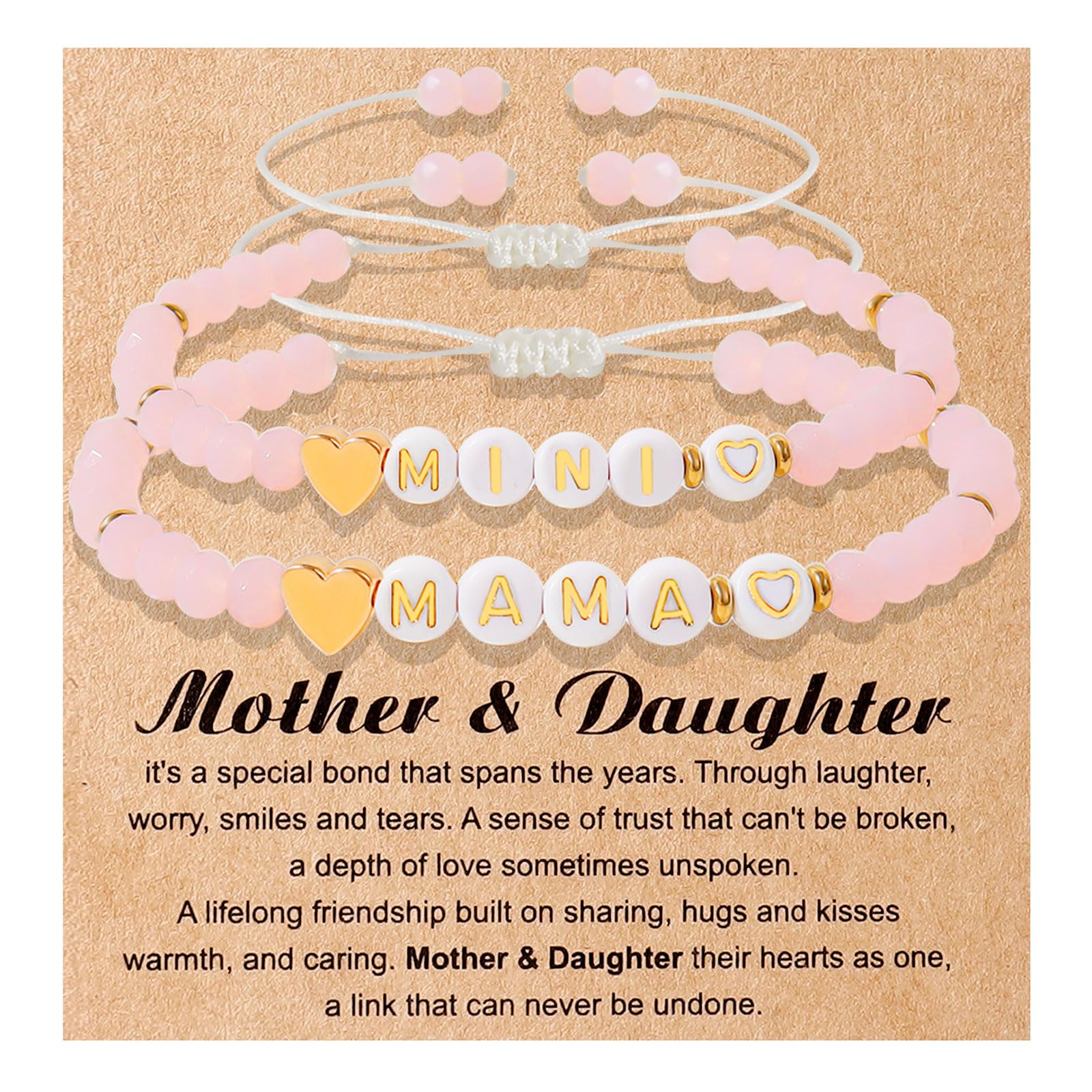 HUASAI Mother Daughter Matching Bracelets Set - 2 Heart Charm Bracelets for Women, Mom & Daughter | Gift with Card for Birthday, Anniversary, Christmas