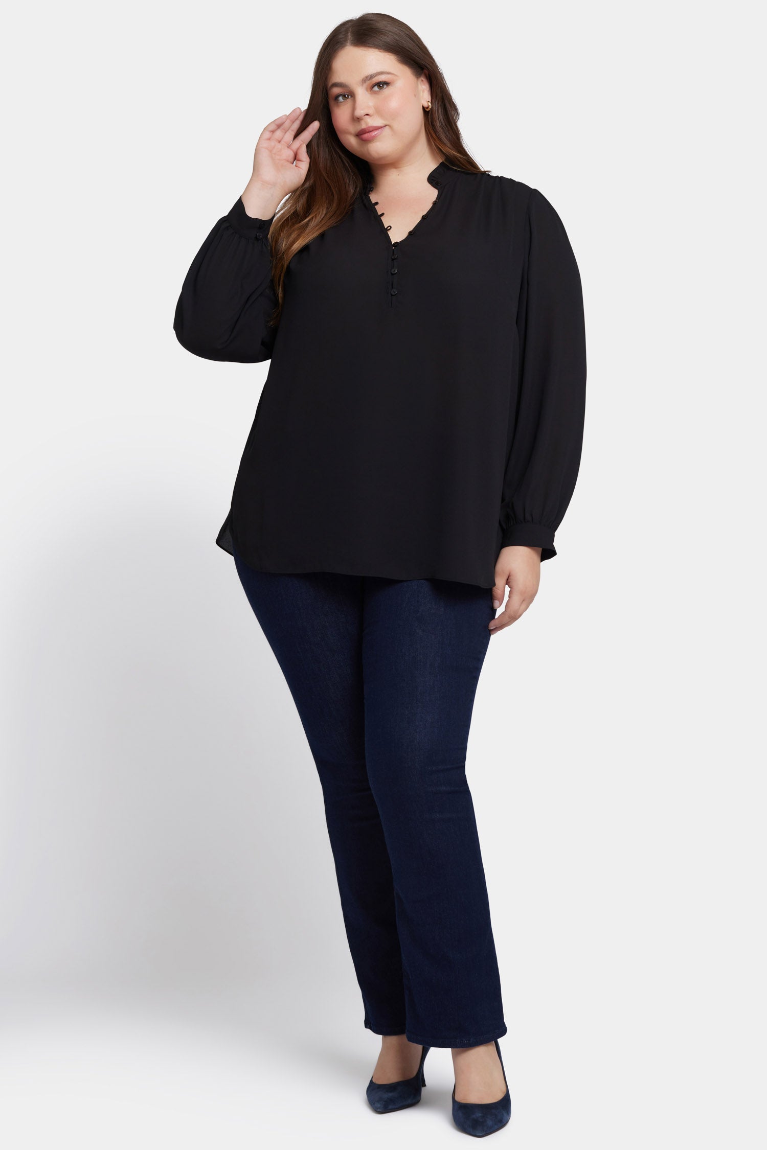 Plus Size Hannah Blouse for Women - Elegant Black Tunic Top | Perfect for Office Wear, Date Nights & Special Occasions