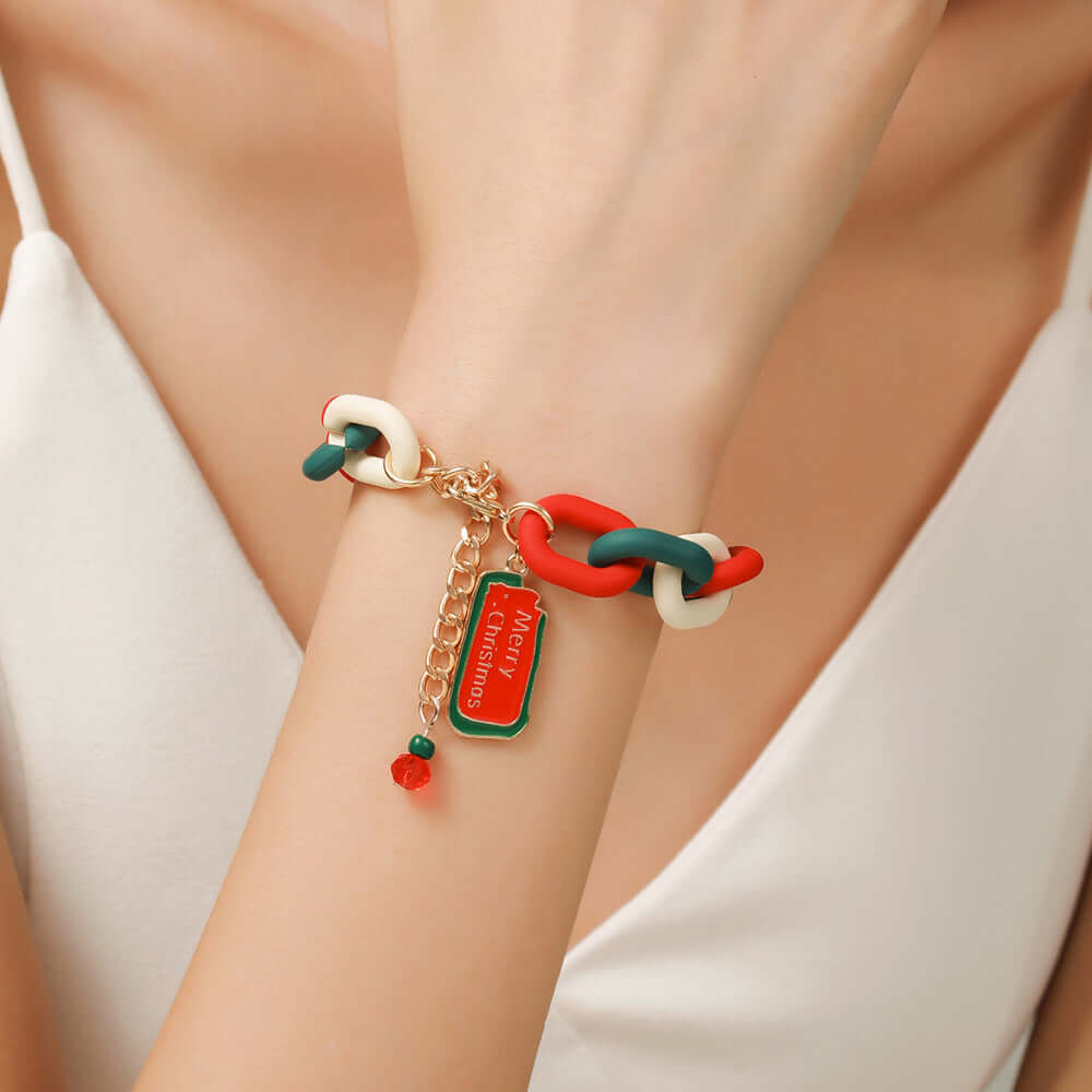 Santa Claus Acrylic Link Holiday Christmas Bracelet | D1045 | Perfect for Christmas Parties, Gift Exchanges & Festive Accessories