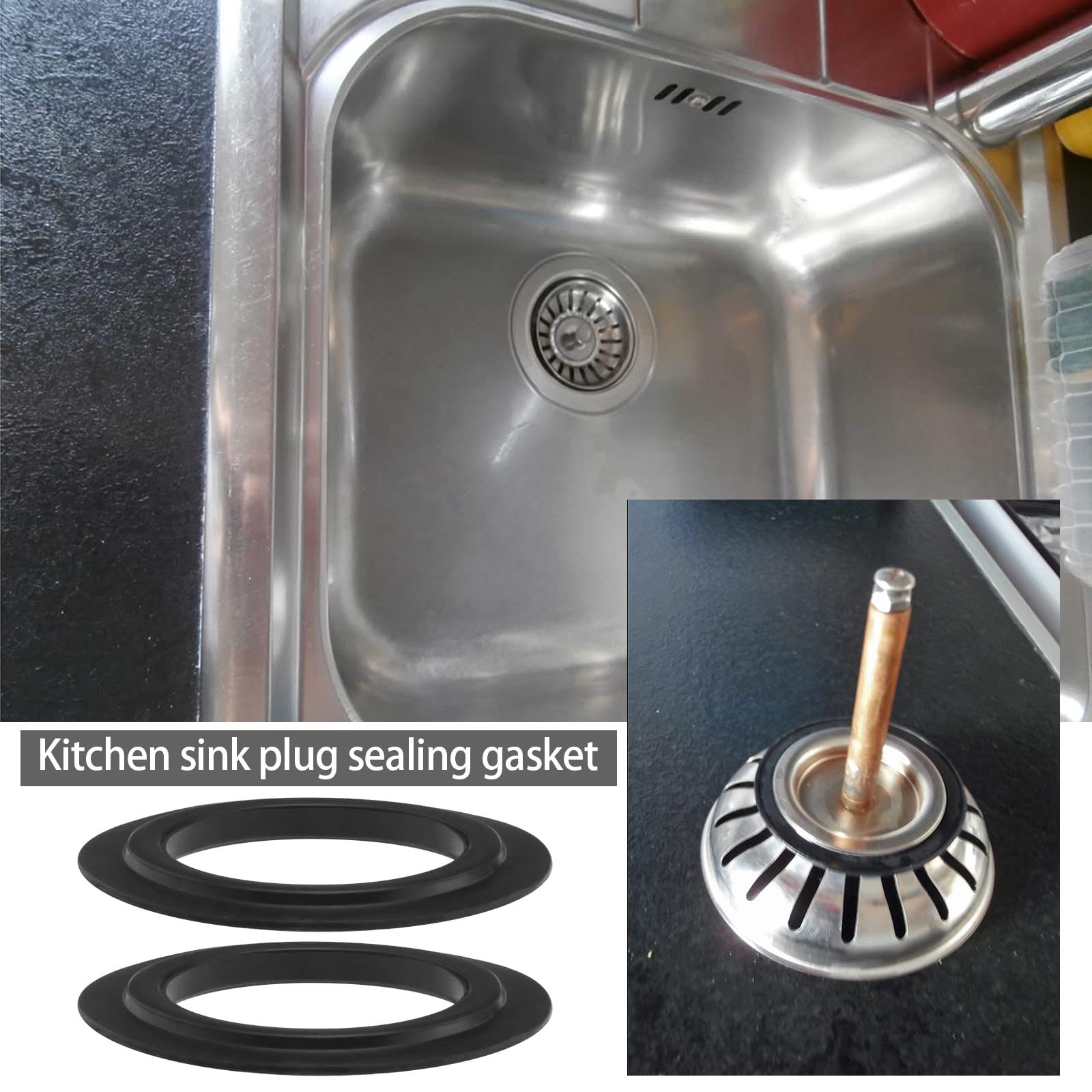 4-Pack NBR Rubber Sealing Gasket Rings - Kitchen Sink Stopper Gaskets & Strainer Basket Plugs for Leak-Proof Pipe Connections - Perfect for DIY Plumbing, Faucet Repair, and Drain Maintenance