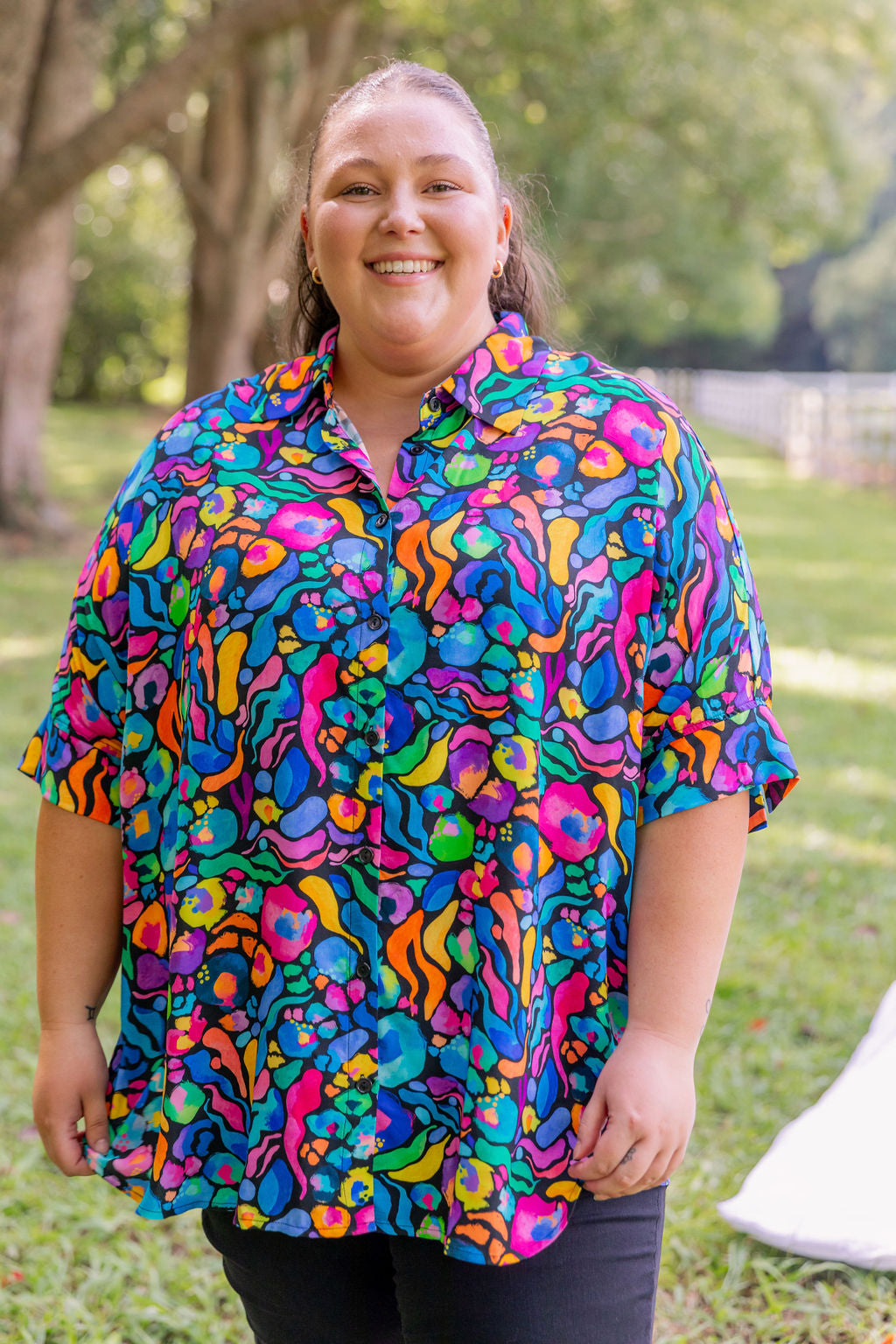 Kasey Rainbow Tammin Shirt - Stylish African Print Women's Top for Casual Wear & Summer Outfits