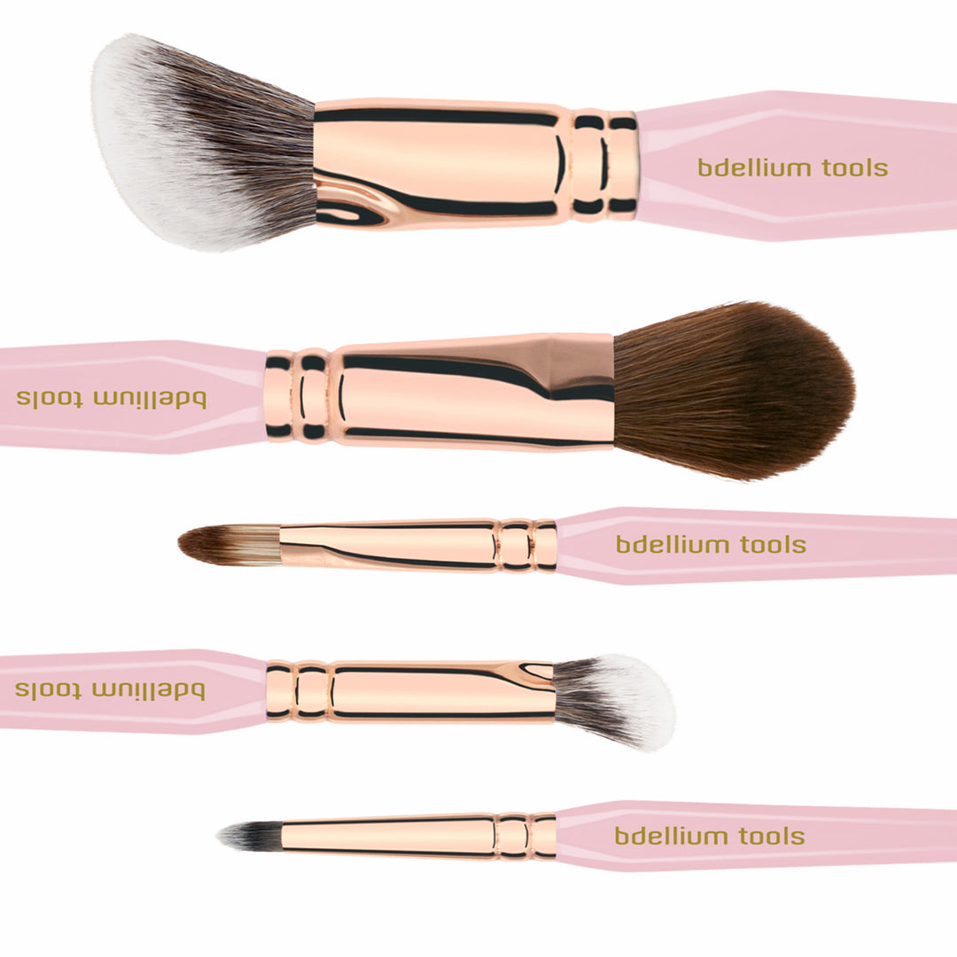 Pink Golden Triangle Makeup Brush Set for Face & Eyes - Perfect for Contouring, Blending, and Professional Makeup Application