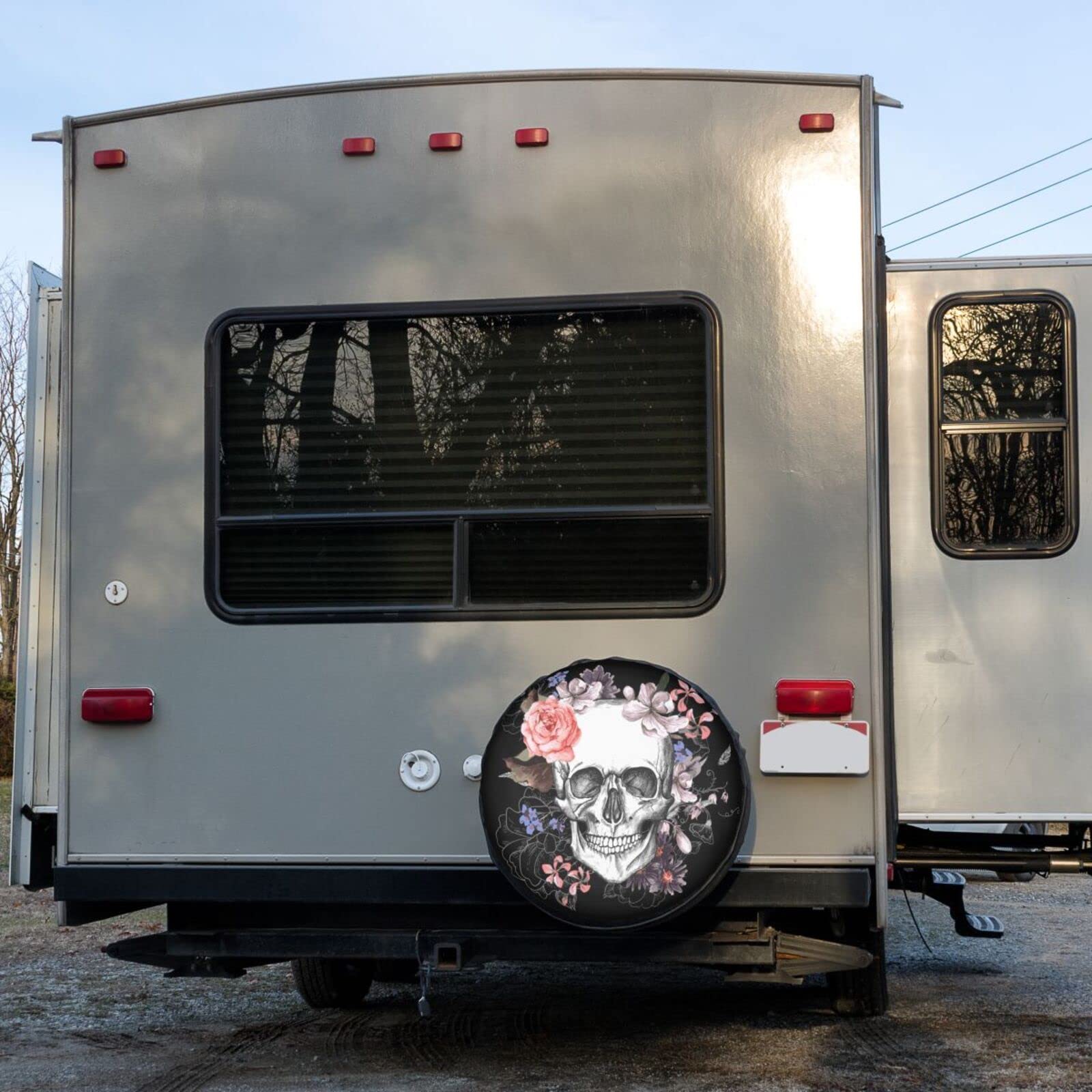 Stylish Sugar Skull Flower Spare Tire Cover - Waterproof & Dust-Proof Wheel Protector for Trailers, RVs, SUVs (Fits 14-17 Inch Tires) - Perfect for Road Trips & Outdoor Adventures