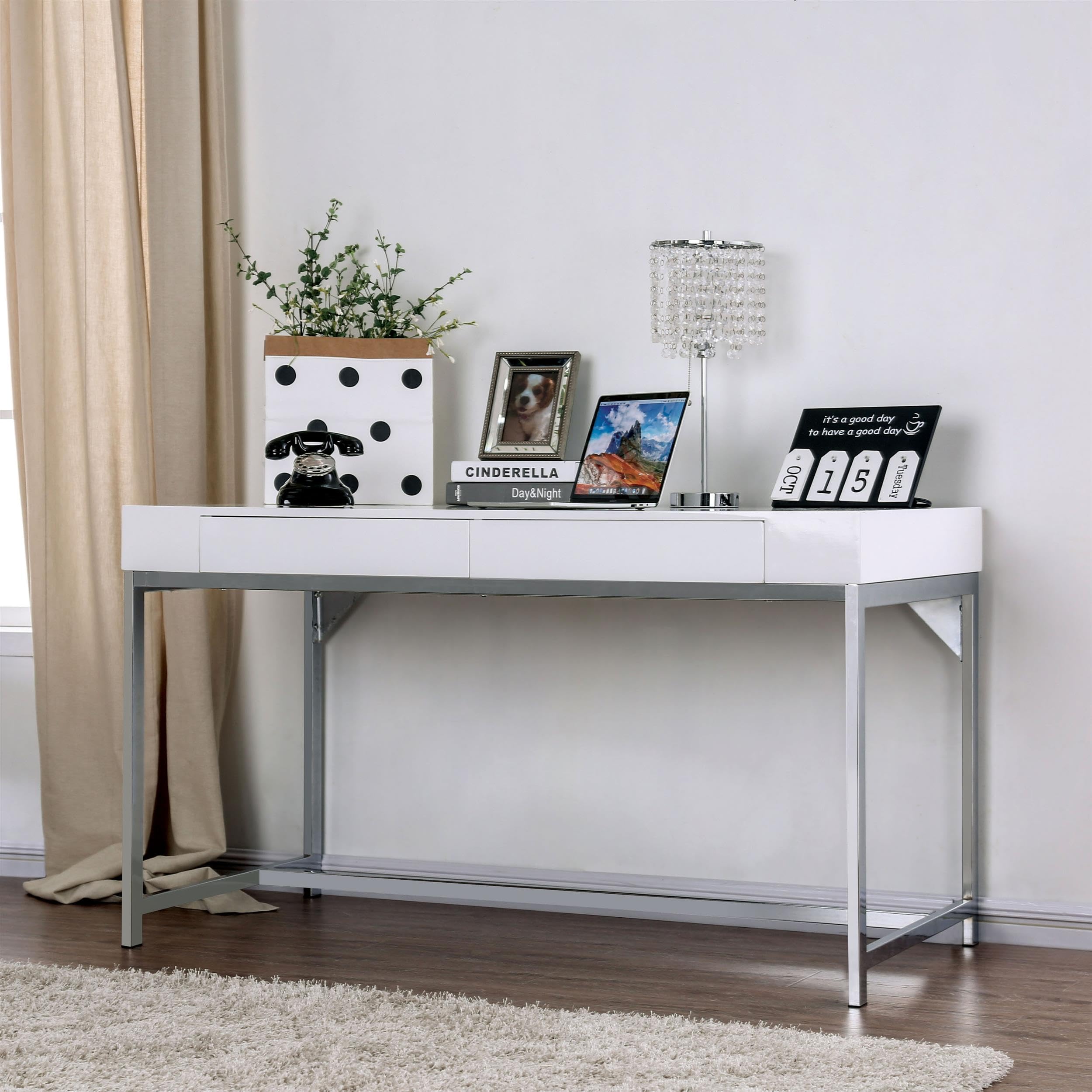 Robertson Wood 2-Drawer Writing Desk with USB Port - White Modern Home Office Desk for Small Spaces | Study, Work from Home & Remote Learning Furniture