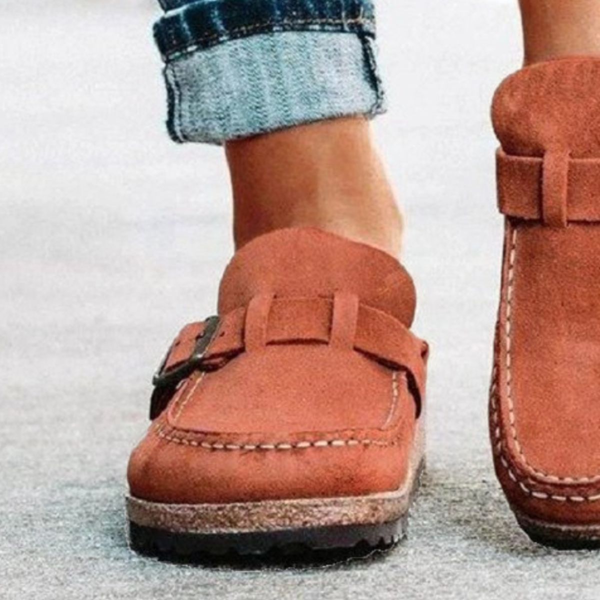 Comfortable Round Toe Low Heel Buckle Loafers for Women - Classic Casual Slip-On Shoes for Office, Travel & Everyday Wear