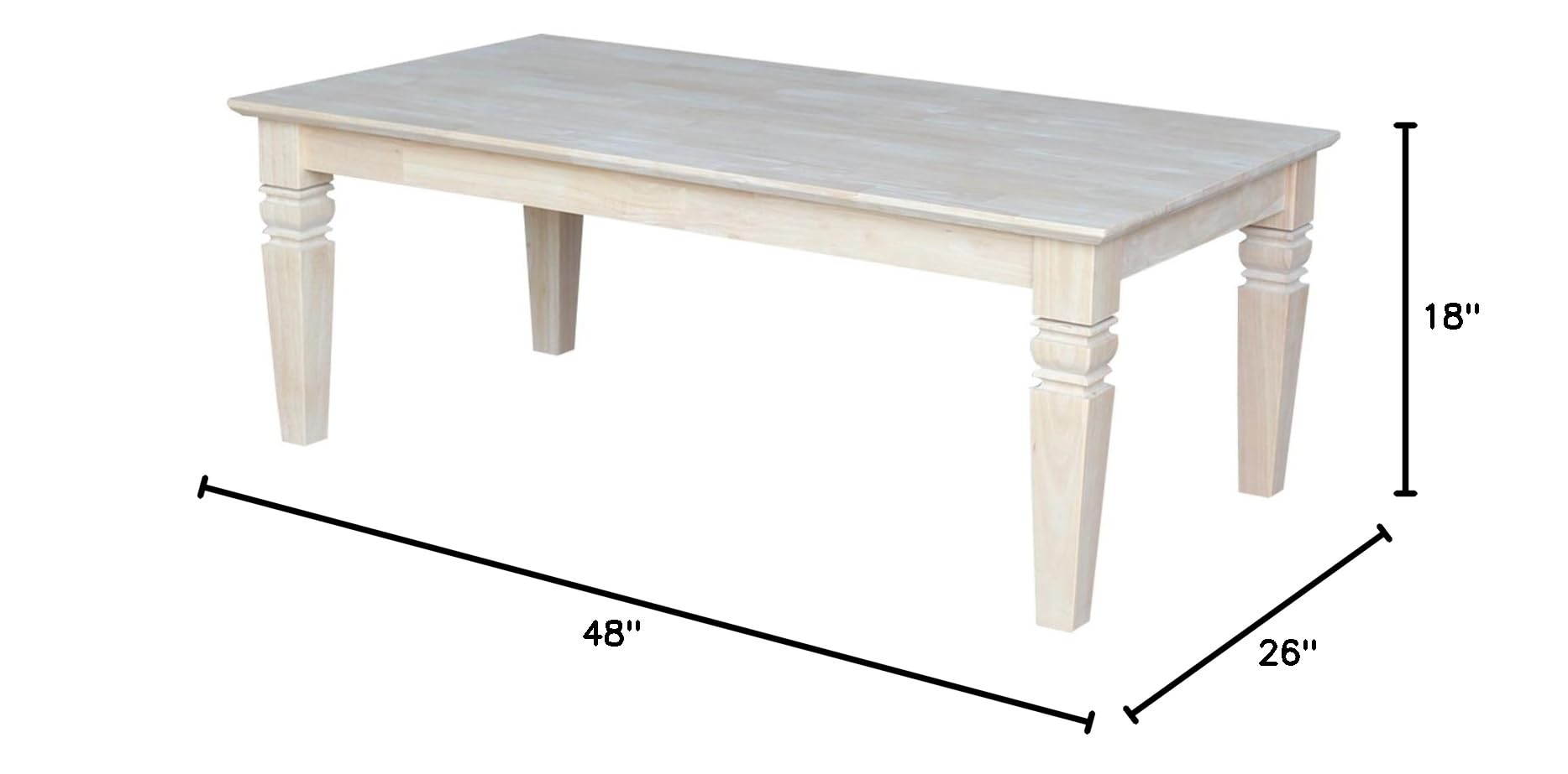Unfinished Java Coffee Table by International Concepts - Rustic Wooden Side Table for Living Room, Lounge & Office Decor