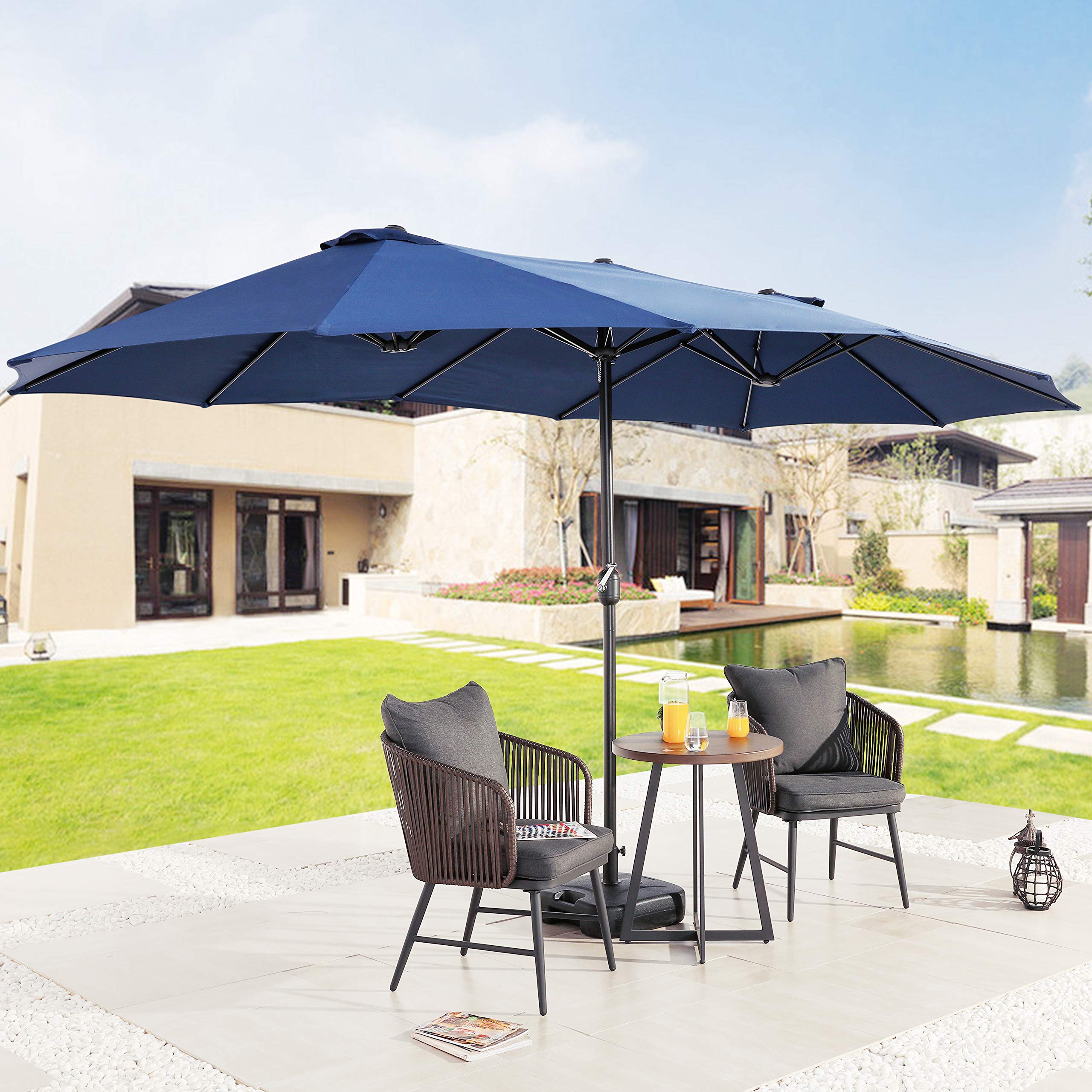 PatioFestival 15FT Outdoor Patio Umbrella - Double-Sided Garden Table Umbrella with Crank Open/Close System, UV-Resistant & Fade-Proof Canopy - Perfect for Lawn, Deck, Backyard, Poolside & Outdoor Dining Areas