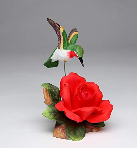 Exquisite Handcrafted Porcelain Hummingbird & Red Rose Figurine - 6 Inch Decorative Collectible | Perfect for Home Décor, Gift Giving & Garden Accents