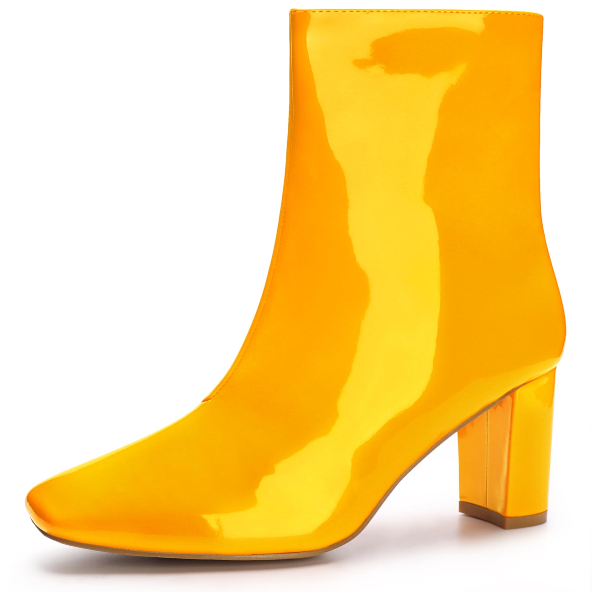 Allegra K Women's Chunky Heel Ankle Boots - Square Toe Side Zip Go-Go Boots for Casual Outfits & Night Out