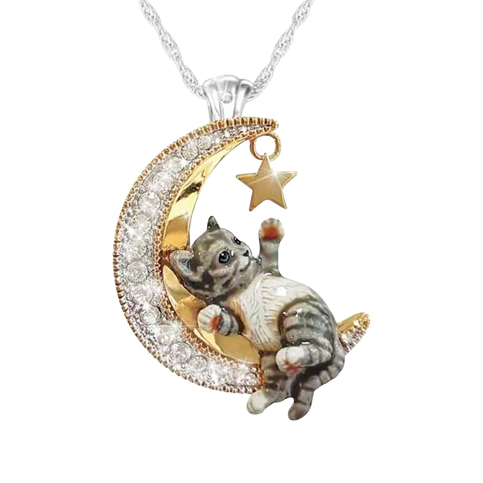 Elegant Silver Cat Necklace for Women - Diamond Encrusted Pendant with Adjustable Chain | Perfect Gift for Cat Lovers, Birthday & Anniversary