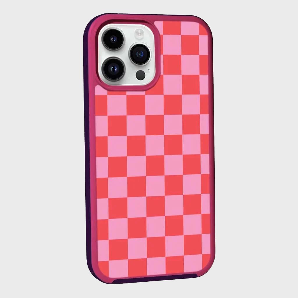 MagSafe iPhone 14 Pro Max Case - Pink Checkerboard Design | Slim Protective Cover with Magnetic Alignment | Perfect for Work, Travel & Everyday Use