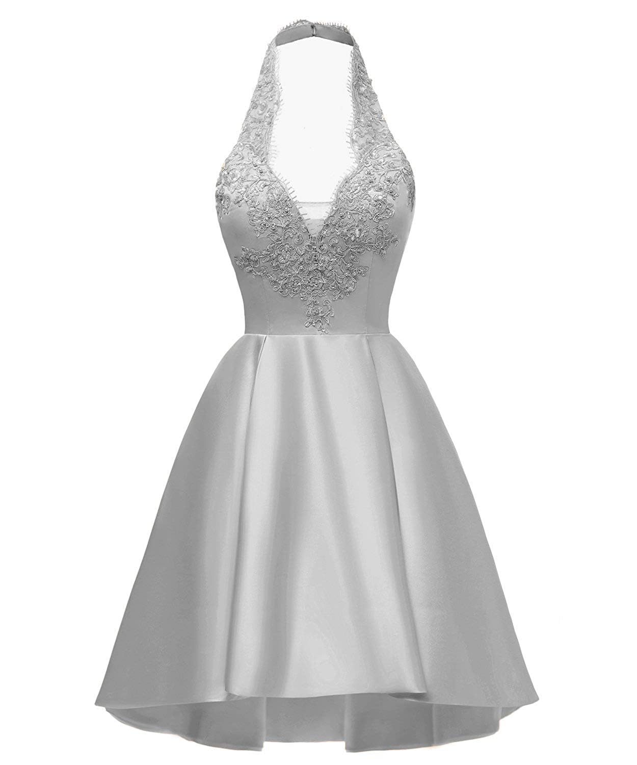 Sukleet 2025 Lace Appliques Short Homecoming Dress for Teens - High Low Halter Satin Prom Dress with Pockets | Perfect for School Dances, Formal Events & Special Occasions