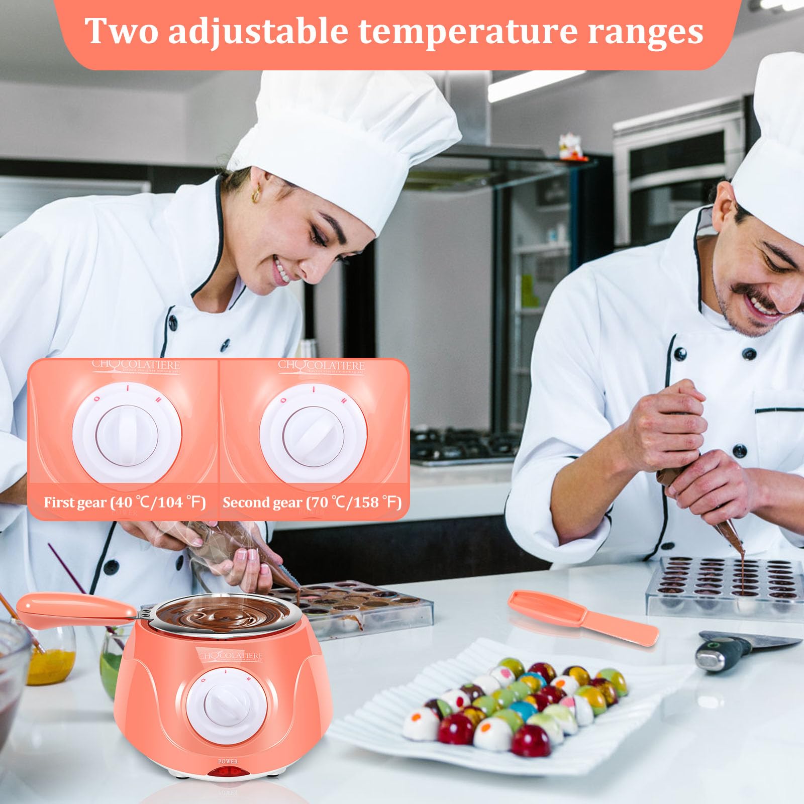 Electric Chocolate Melting Pot 250ml - 2-Speed Adjustable Temperature Chocolate Warmer & Fondue Maker for Candy, Cheese, Butter - Perfect for Home Baking, Parties & Dessert Making (Pink)