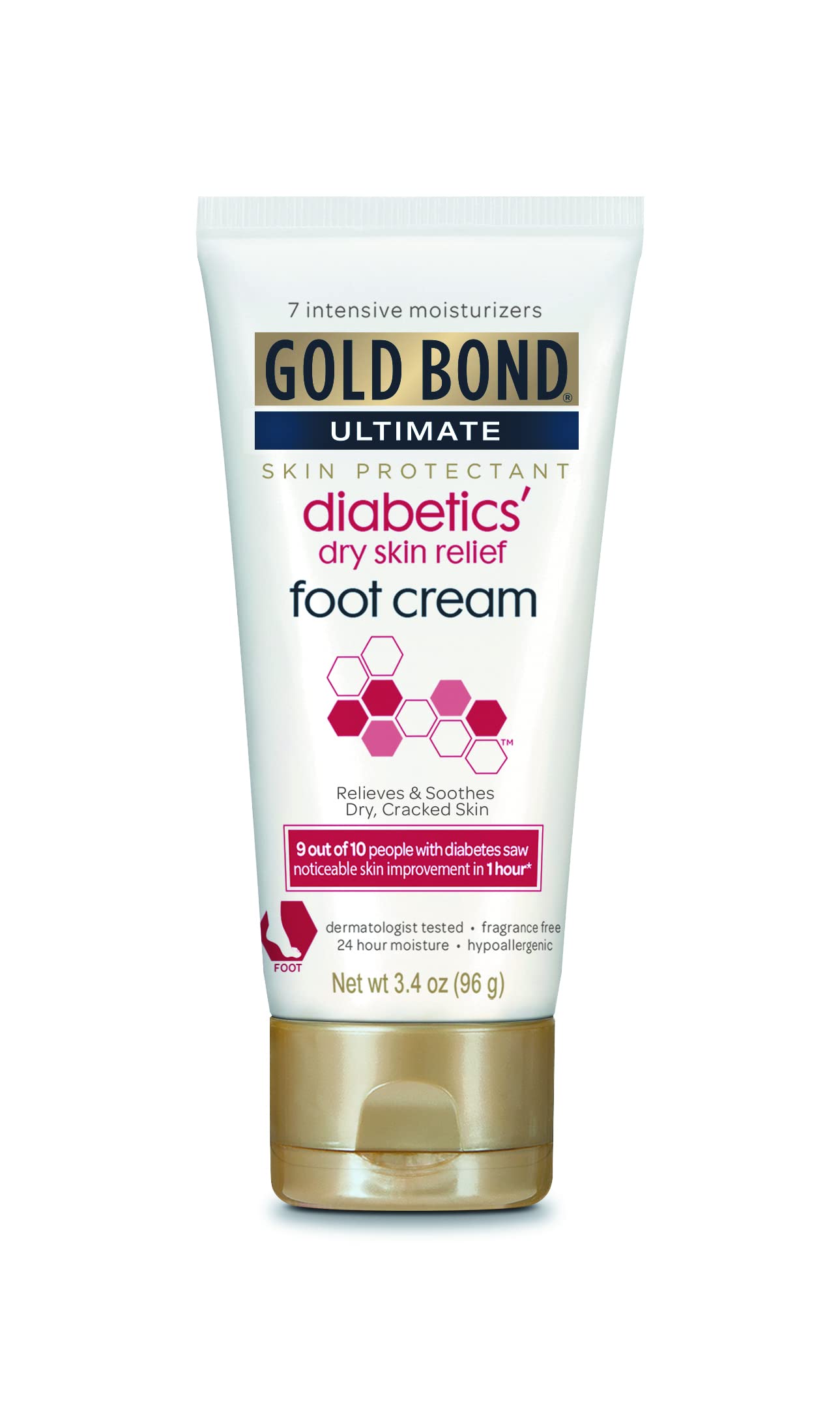 Gold Bond Diabetic Foot Cream for Dry Skin Relief - 3.4 oz (4 Pack) - Moisturizing & Healing Foot Care for Diabetics - Perfect for Daily Use & Cracked Heel Treatment