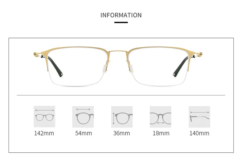 Unisex Black Semi-Rimless Square Titanium Eyeglasses Frame 68203 - Lightweight & Durable Glasses for Work, Reading & Fashion