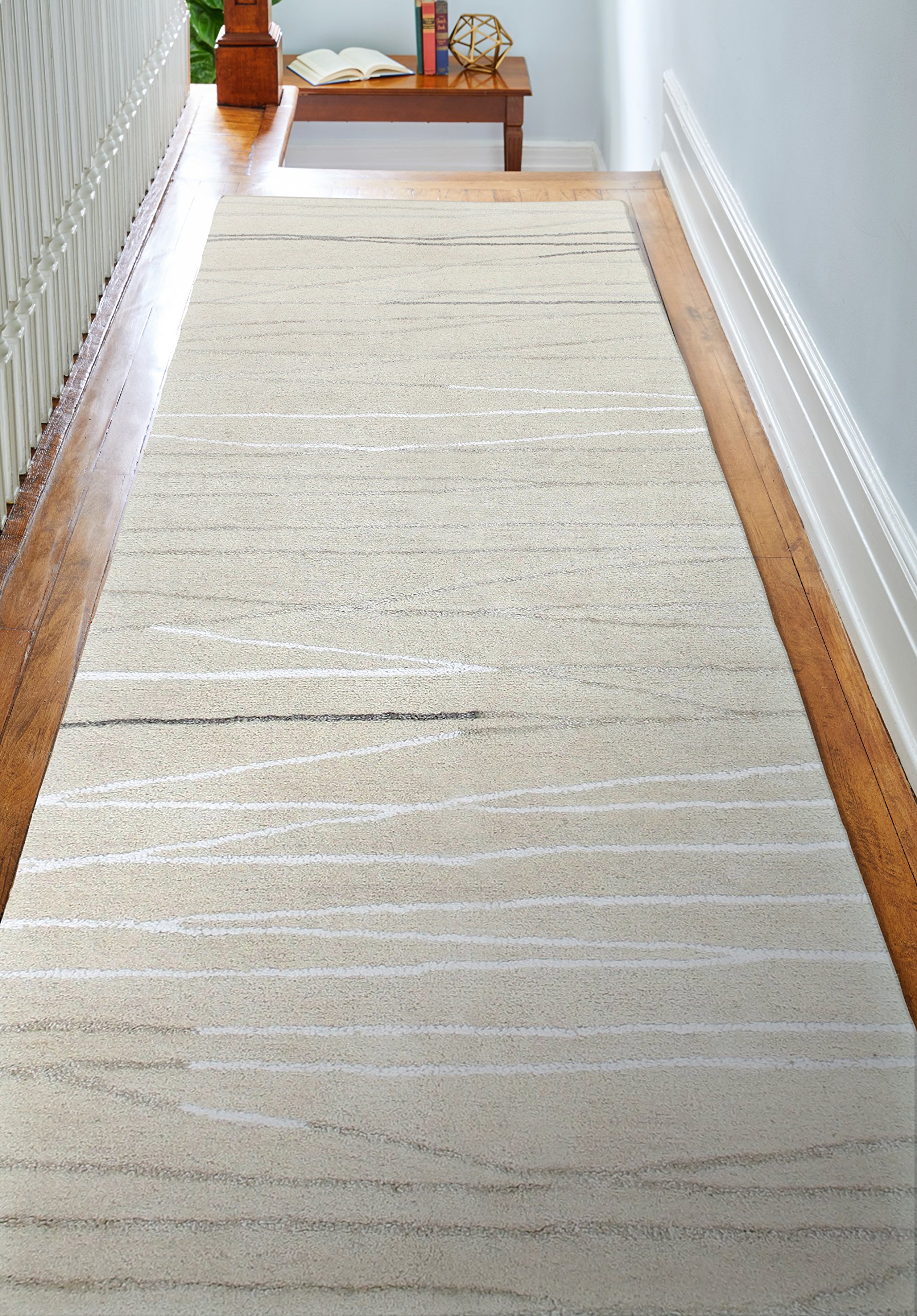 Luxury Hand Tufted Wool & Viscose Area Rug - Bashian Collection 2.6’x8’ Ivory Runner Rug for Entryway, Living Room, Bedroom - Soft & Durable Home Decor for Modern Interior Design