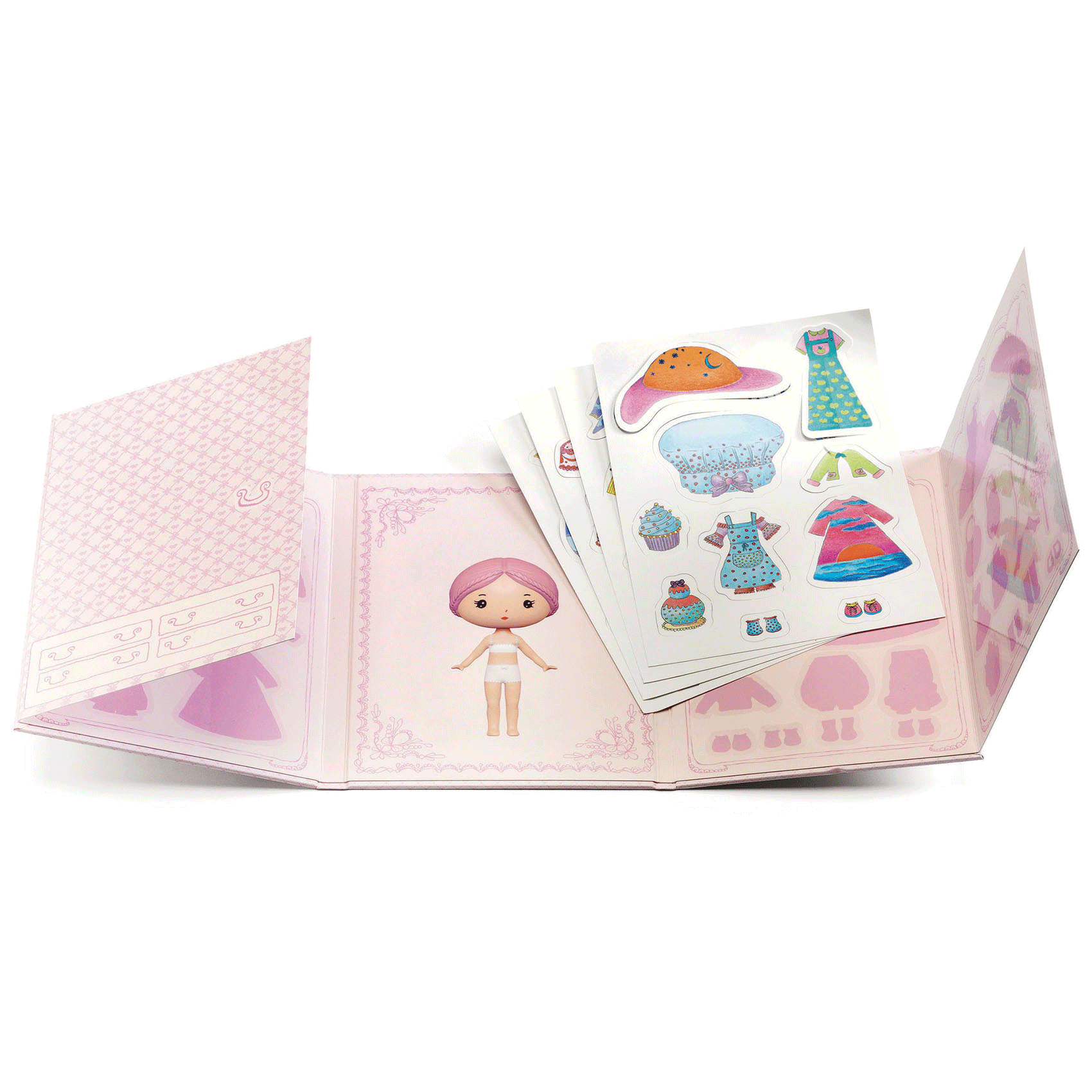 Djeco Miss Lily Pink Tinyly Reusable Sticker Book for Kids - Creative Play, Travel Activities & DIY Crafts