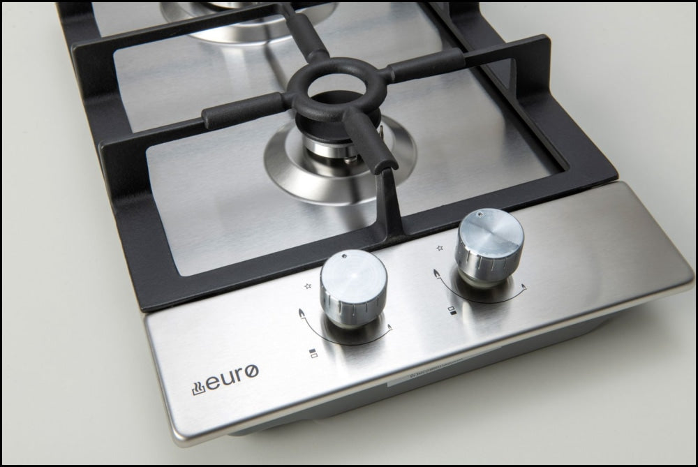 Euro Appliances ECT30GX 30cm 2 Burner Stainless Steel Gas Hob Cooktop - Compact Gas Stove for Small Kitchens, RVs & Apartments