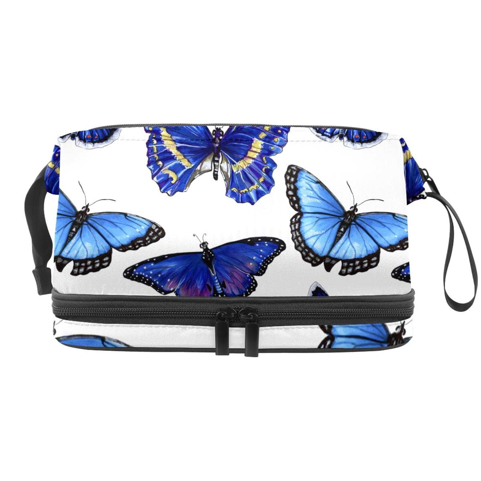 Butterfly Makeup Bag Double Layer Large Capacity Cosmetic Organizer for Women & Girls | Travel Toiletry Pouch with Zipper | Perfect for Travel, Gym, and Daily Beauty Storage