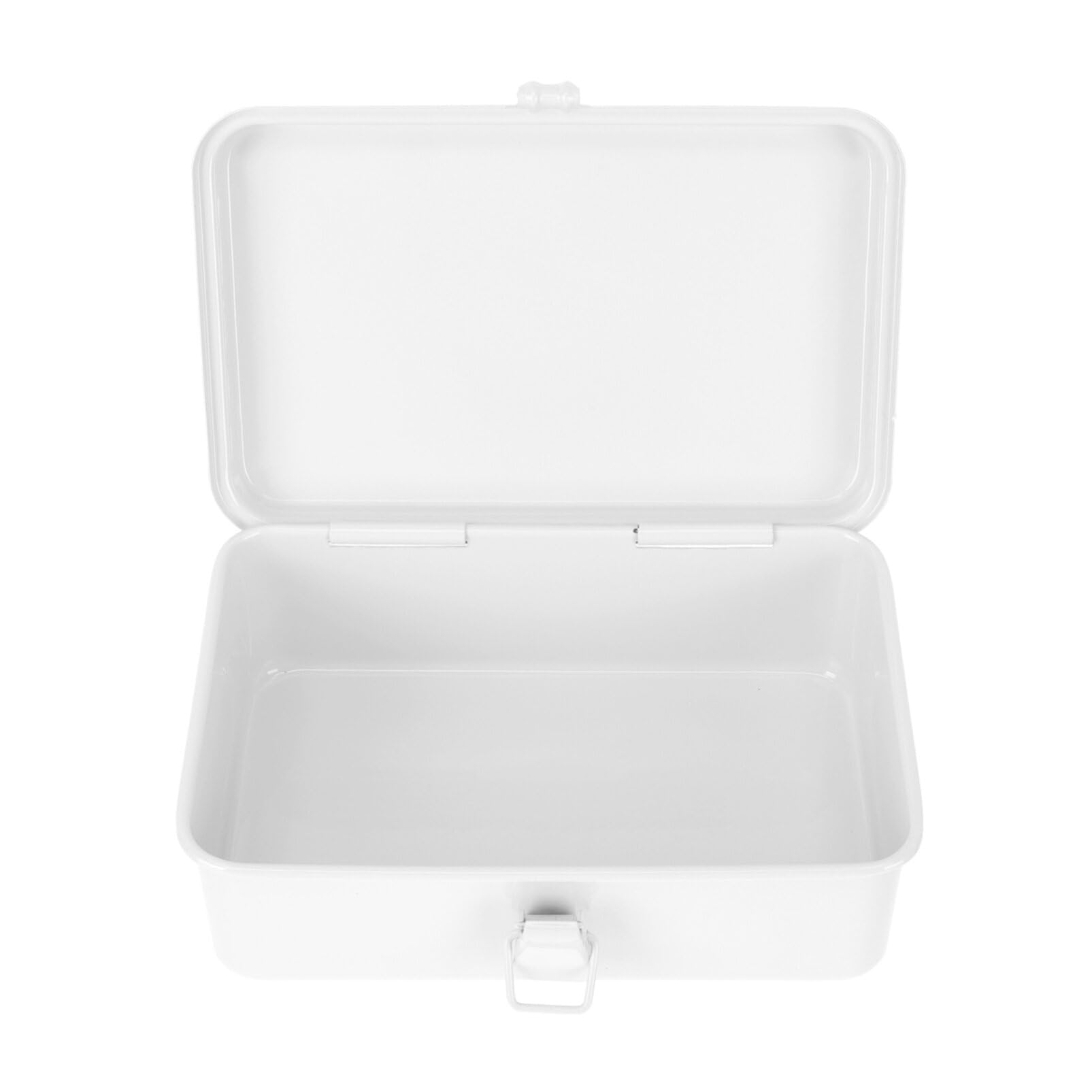Cabilock Metal Hinged Locking Tin Box - Secure Storage Container for Chocolate, Candy, Tea, Coffee, Jewelry & Photos | White Tinplate Desktop Organizer for Home & Office Use