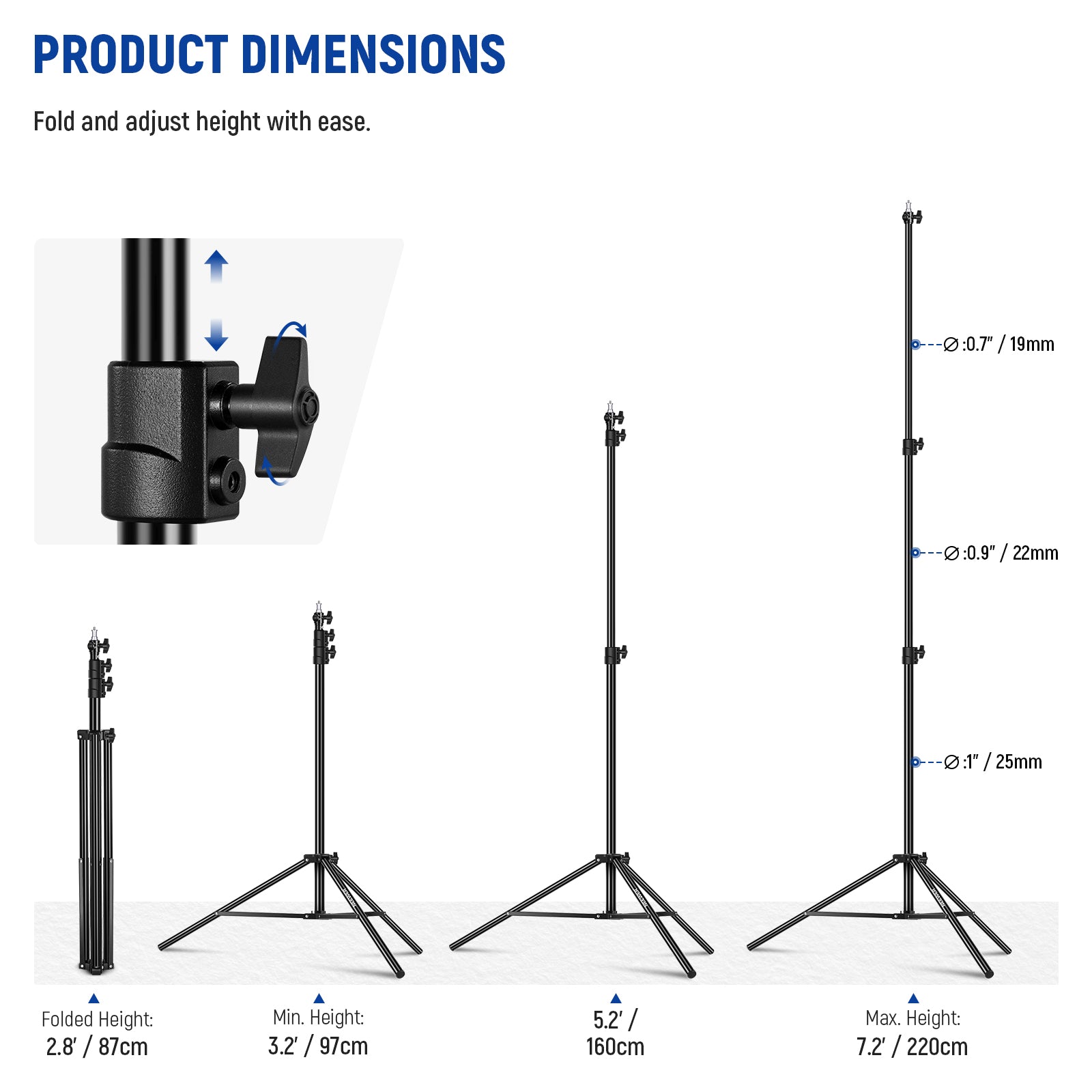 NEEWER ST 220AC 220cm Heavy Duty Air Cushioned Light Stand for Photography, Video Studio, YouTube Content Creation - Professional Aluminum Tripod with Carrying Bag