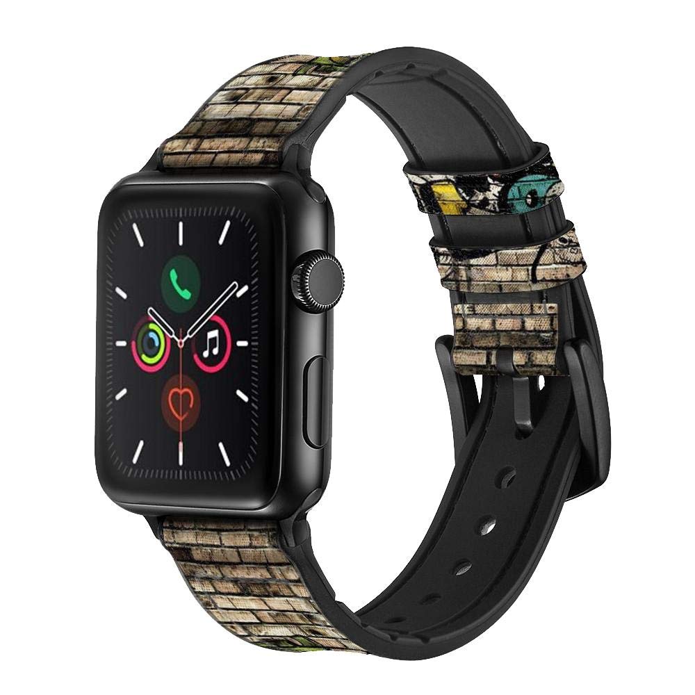 CA0697 Graffiti Style Leather & Silicone Apple Watch Band - Compatible with 42mm/44mm/45mm iWatch - Trendy Unisex Replacement Strap for Workout, Casual & Fashion Wear
