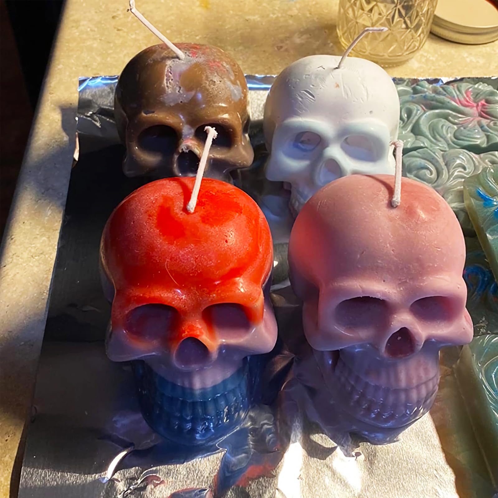 HUAKENER 3 Pack Skull Candle Molds - 3D Halloween Silicone Molds for DIY Epoxy Resin, Candles & Handmade Soap - Perfect for Halloween Decor, Party Supplies & Gothic Home Decorations